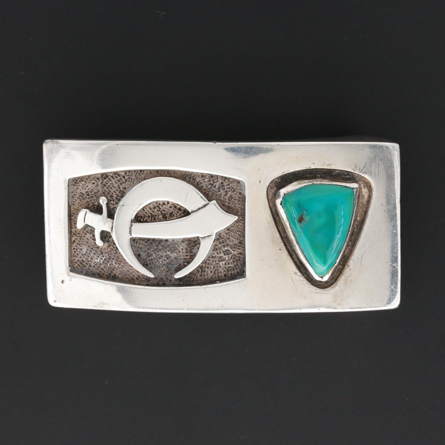 Southwestern Style Sterling Turquoise Shriner Emblem Belt Buckle