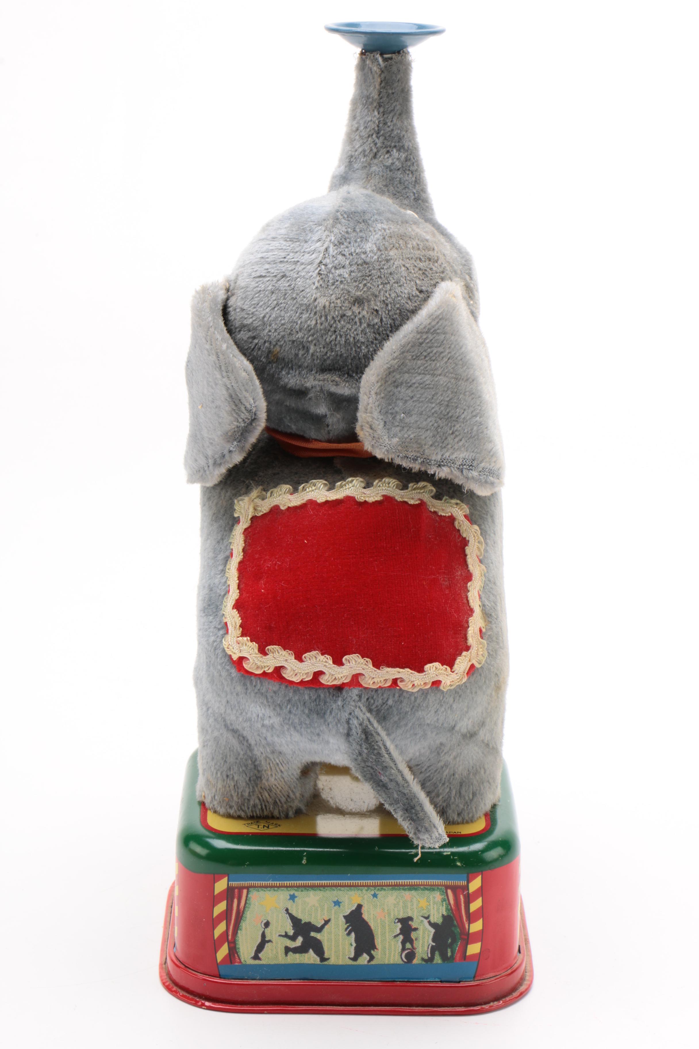 Rosko Battery Operated Circus Elephant with Blowing Ball in Original Box, 1960s