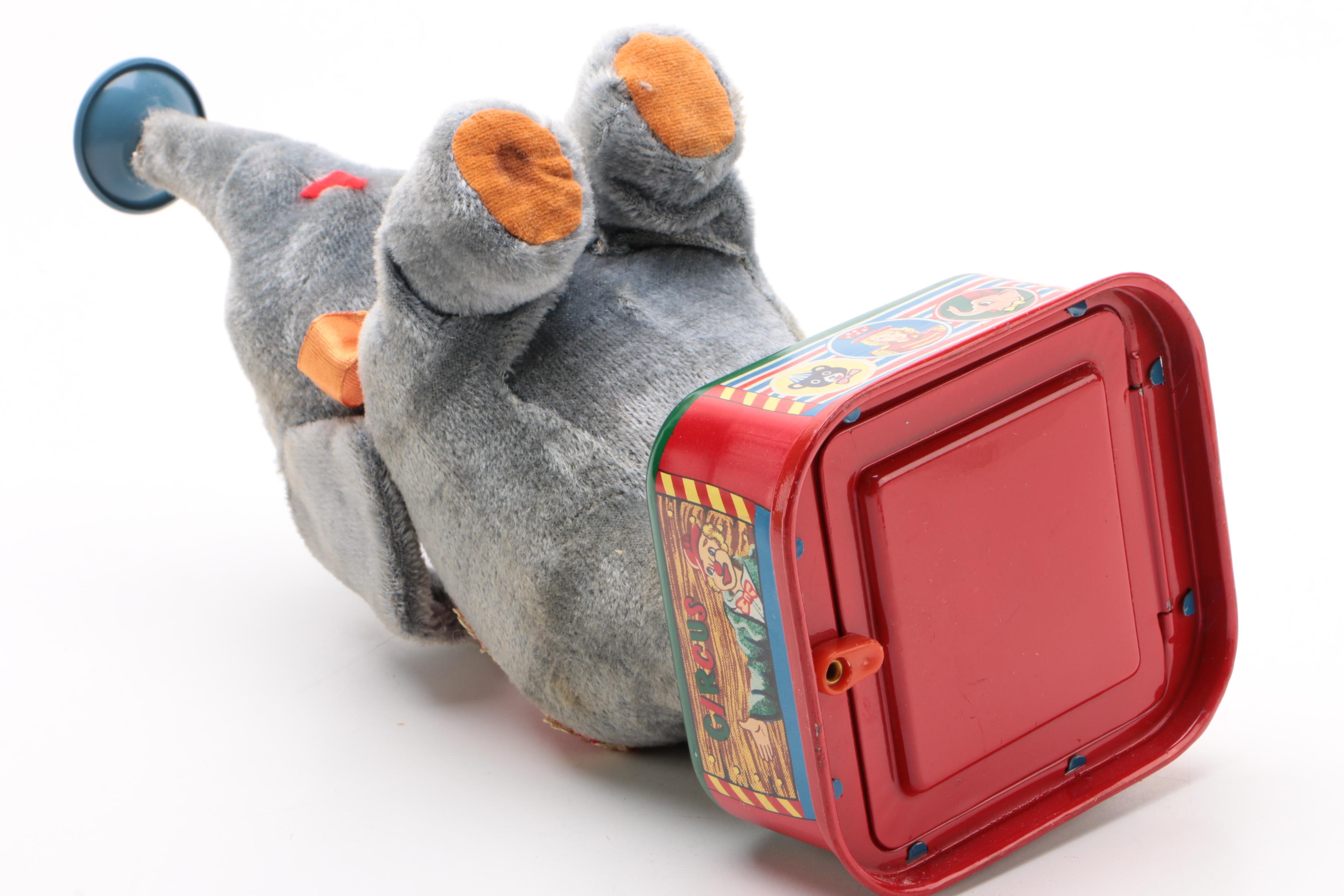 Rosko Battery Operated Circus Elephant with Blowing Ball in Original Box, 1960s