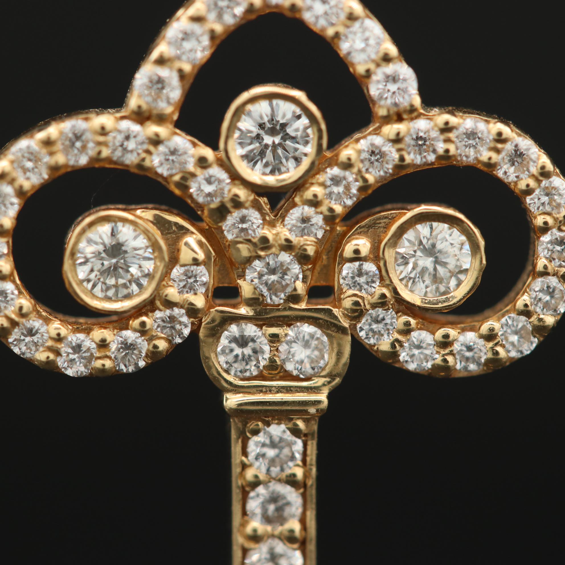 18K Yellow Gold Diamond Key Pendant on 14K Rolo Chain