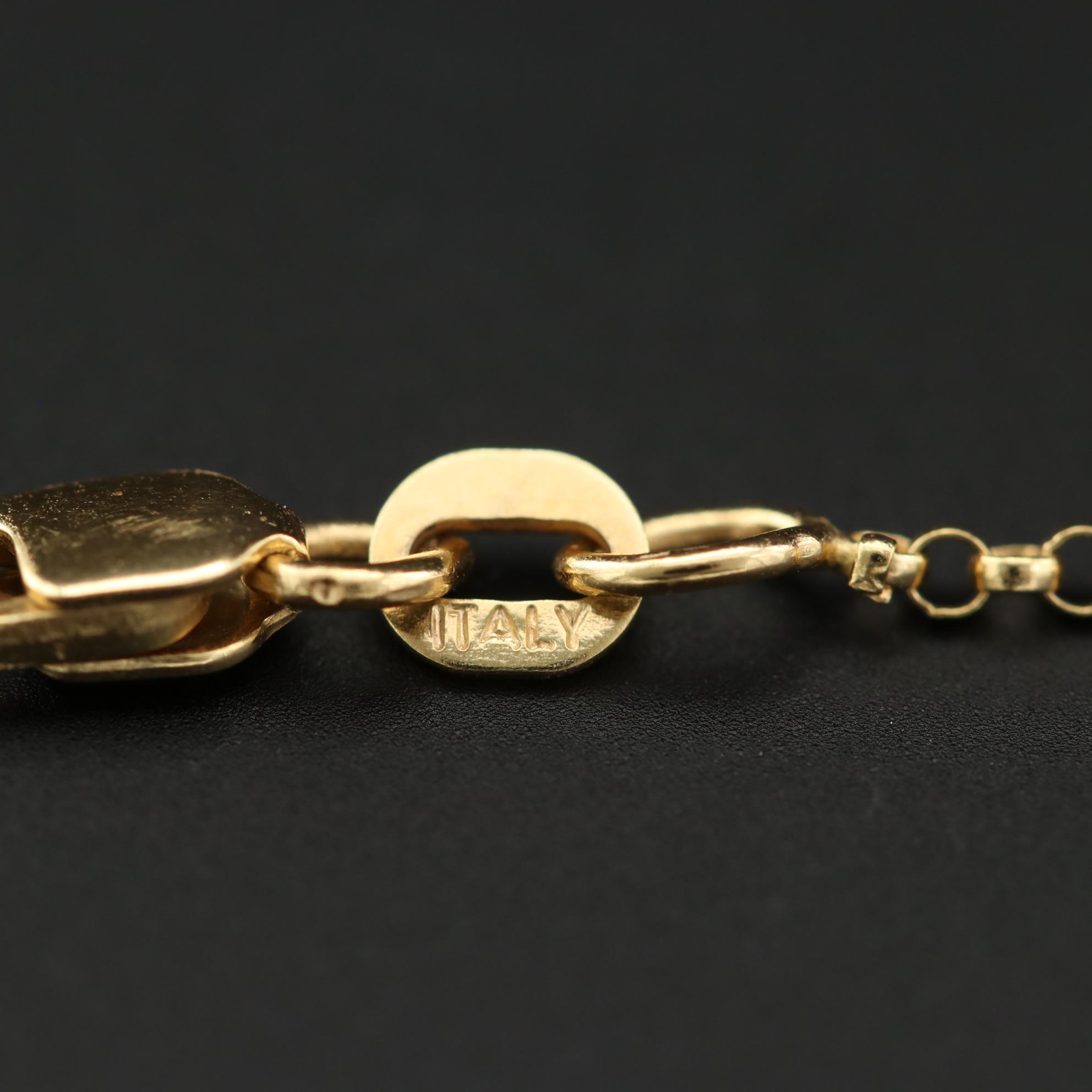 18K Yellow Gold Diamond Key Pendant on 14K Rolo Chain