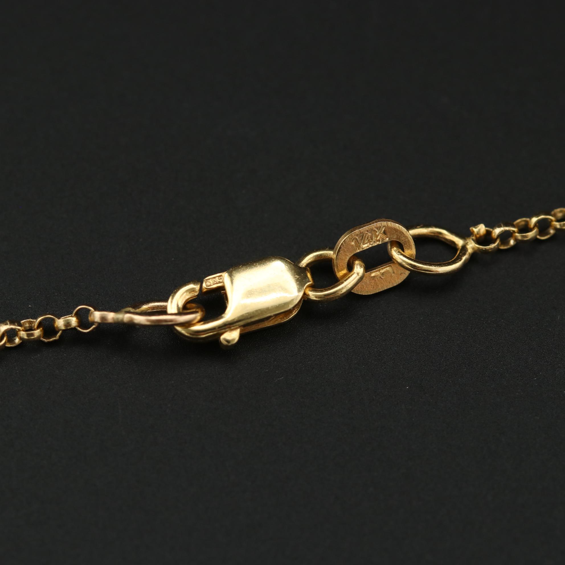 18K Yellow Gold Diamond Key Pendant on 14K Rolo Chain