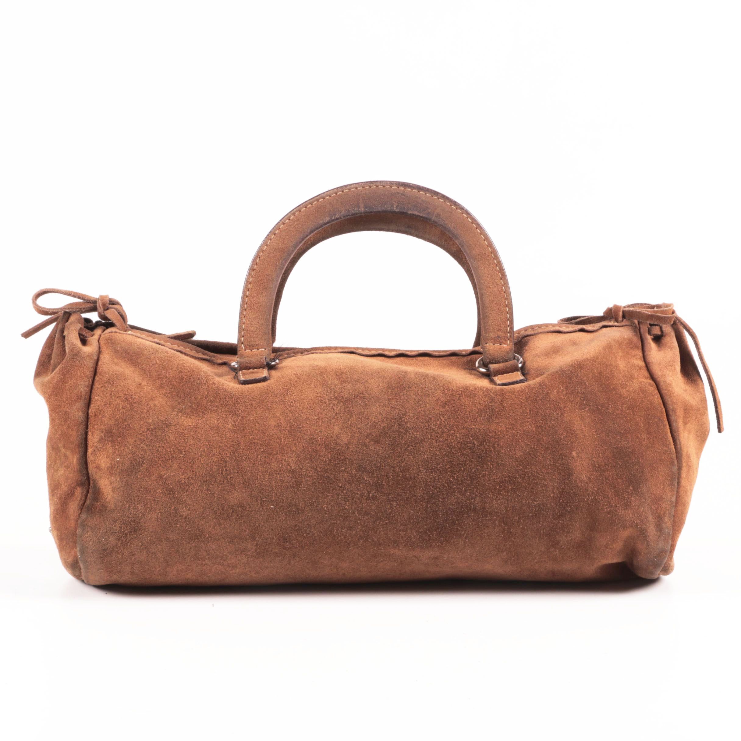 Prada Bow Gathered Satchel in Chamois Suede