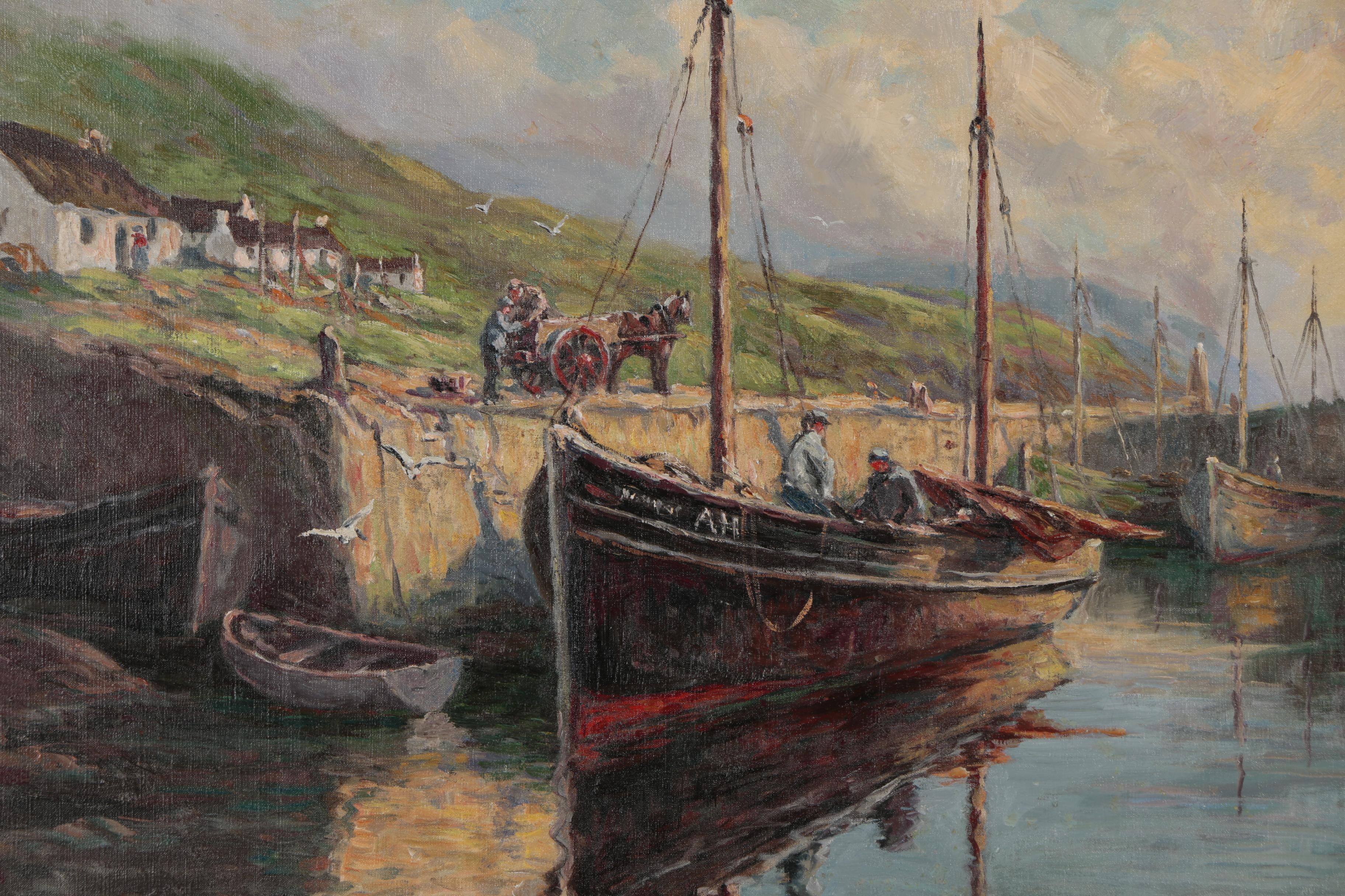James Perry Wilson Oil Painting of Harbor Scene with Fishing Boats
