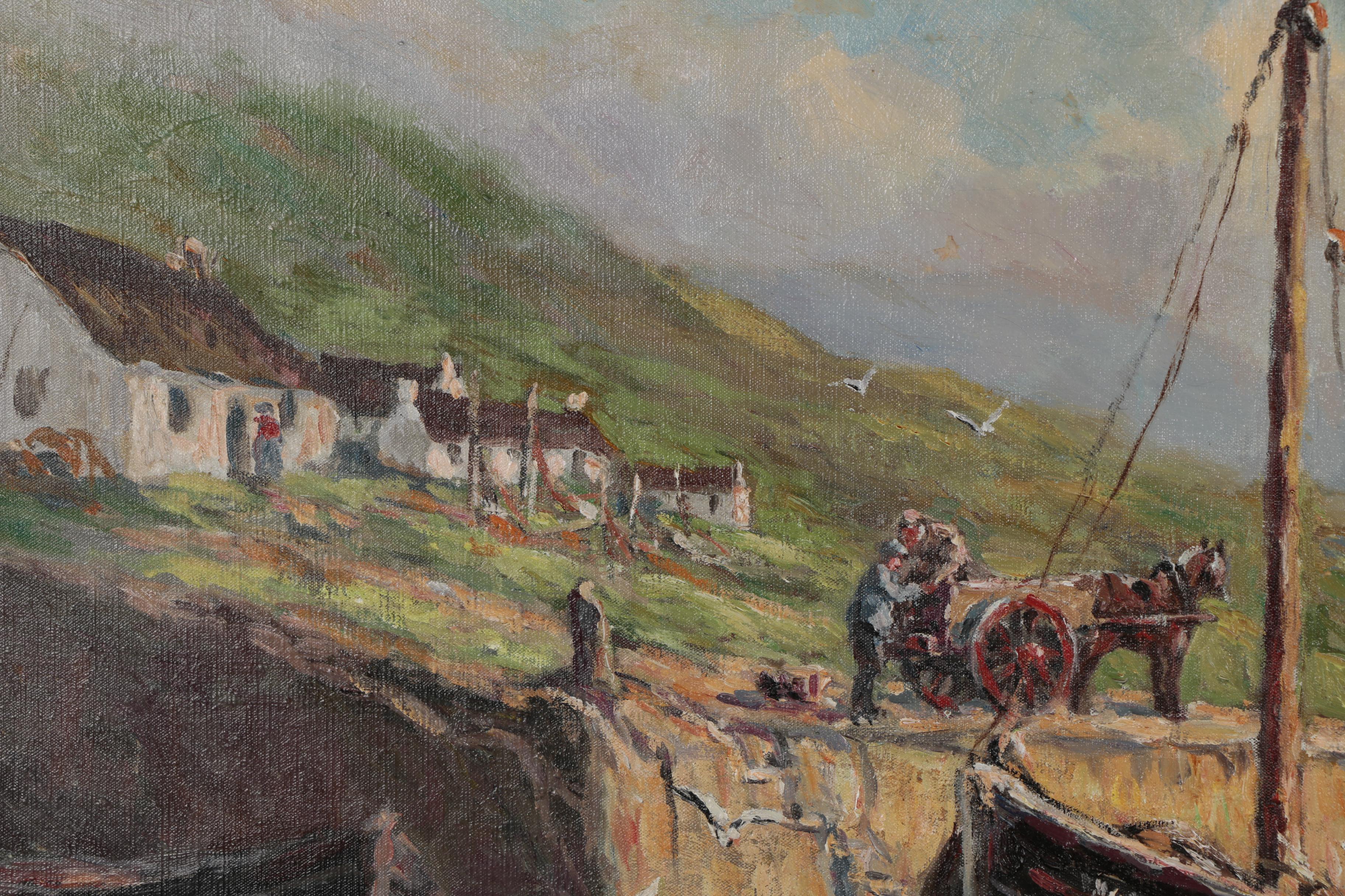 James Perry Wilson Oil Painting of Harbor Scene with Fishing Boats