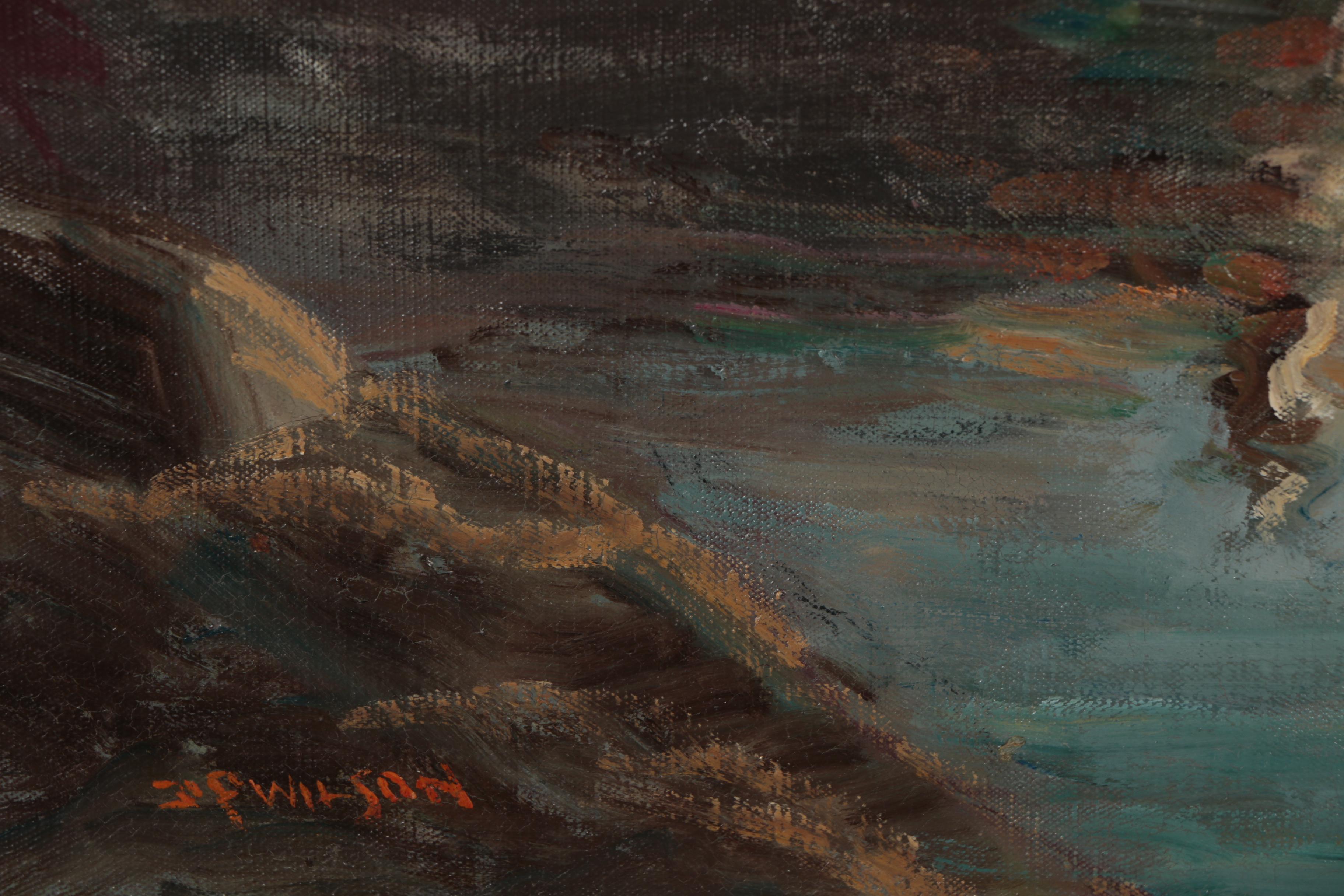 James Perry Wilson Oil Painting of Harbor Scene with Fishing Boats