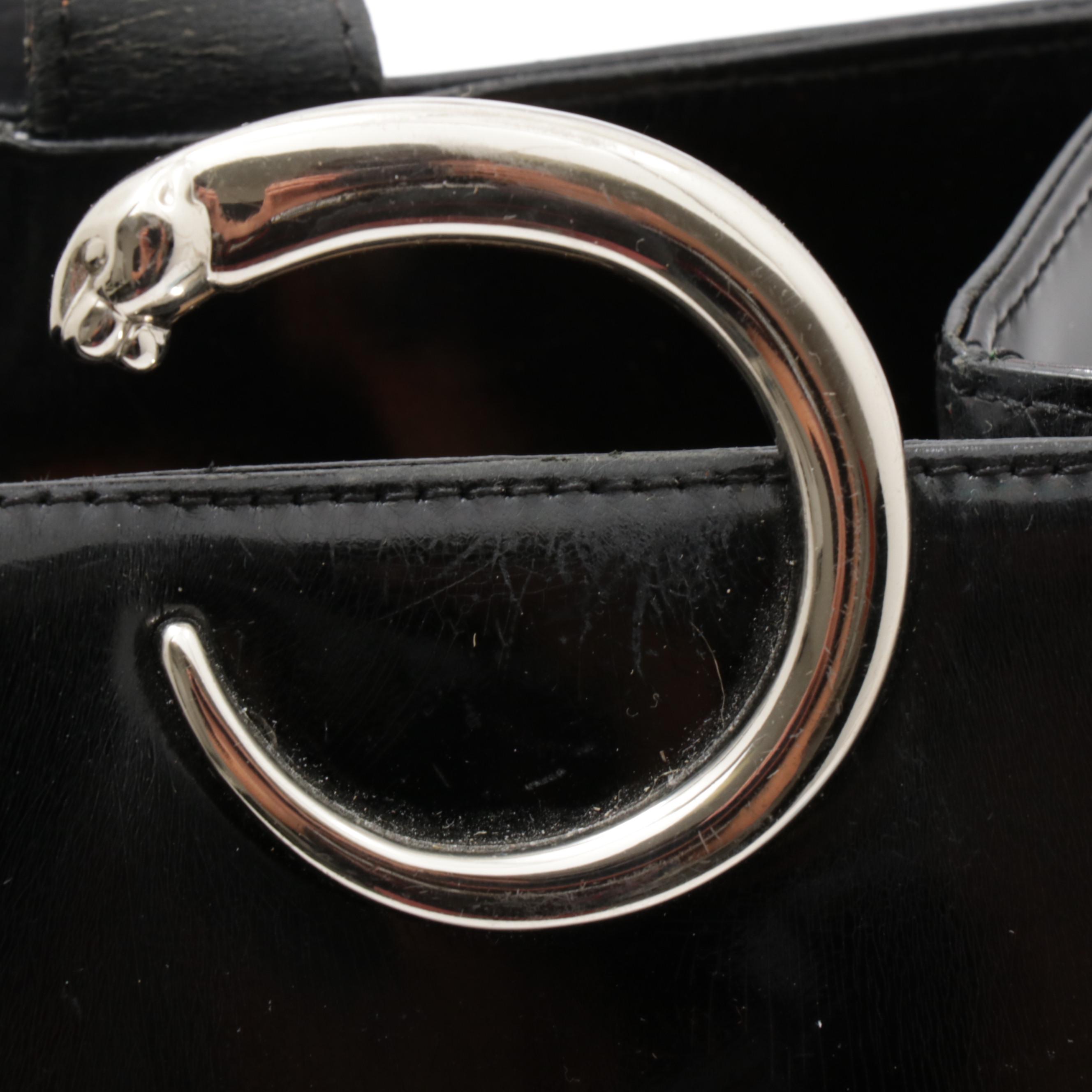 Cartier Paris Black Patent Leather Panthere Sidepack Bag, Vintage