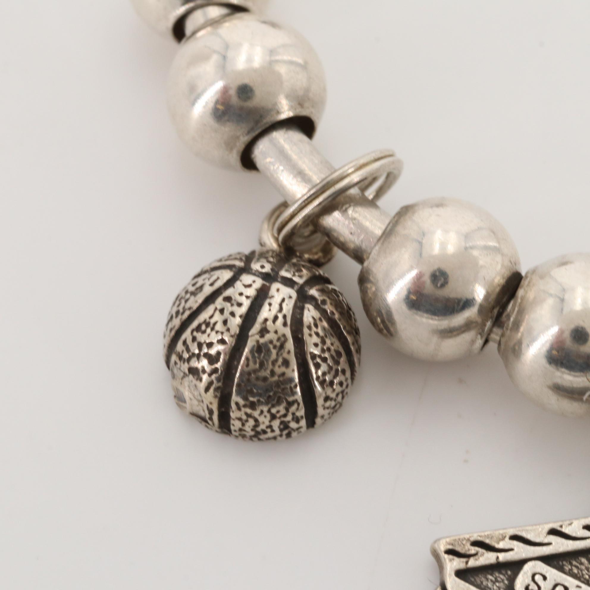 Sterling Silver Bracelets with Horse, Schoolhouse and Motorcycle Charms