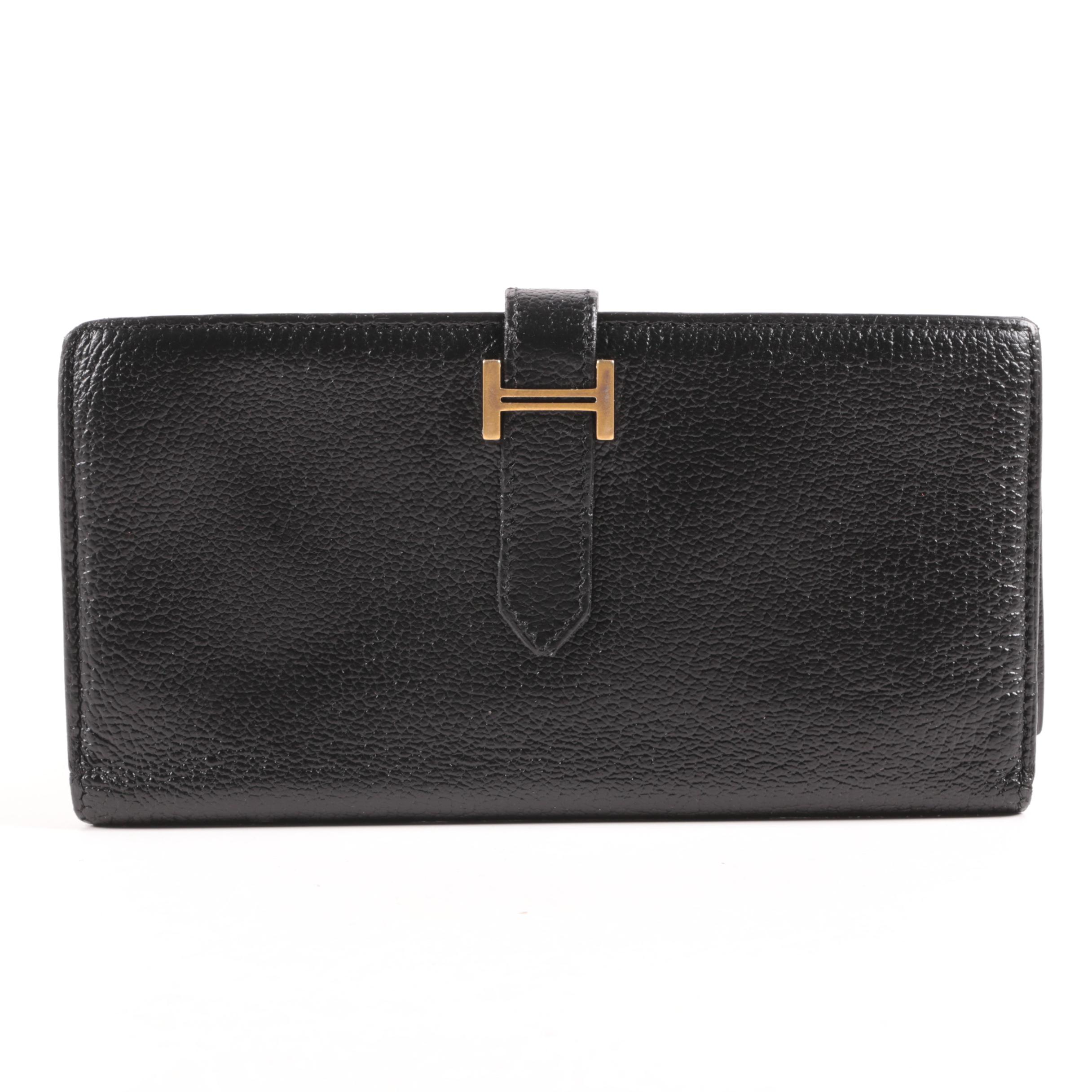 Hermès Paris Black Chevre Mysore Leather Bearn Wallet