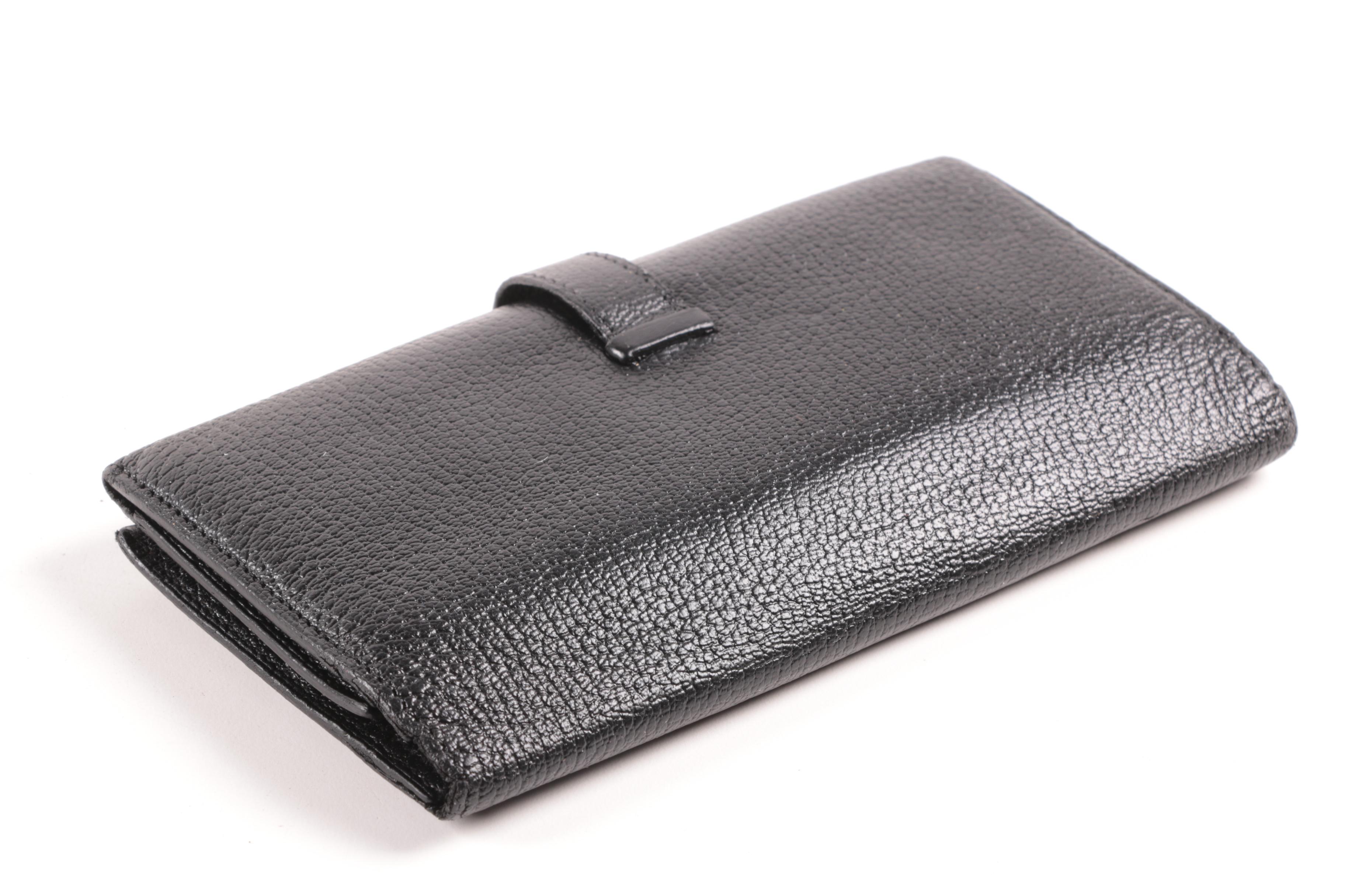 Hermès Paris Black Chevre Mysore Leather Bearn Wallet