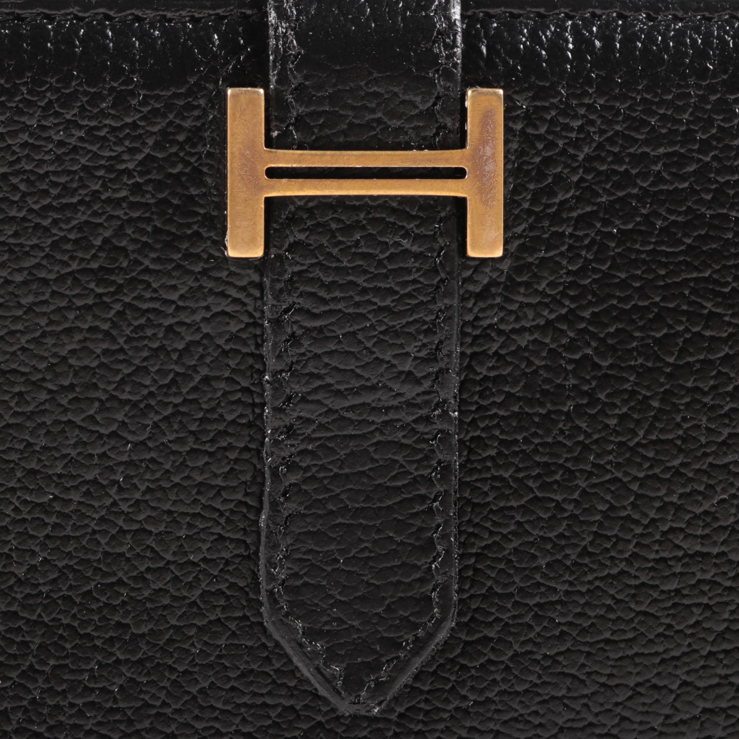 Hermès Paris Black Chevre Mysore Leather Bearn Wallet