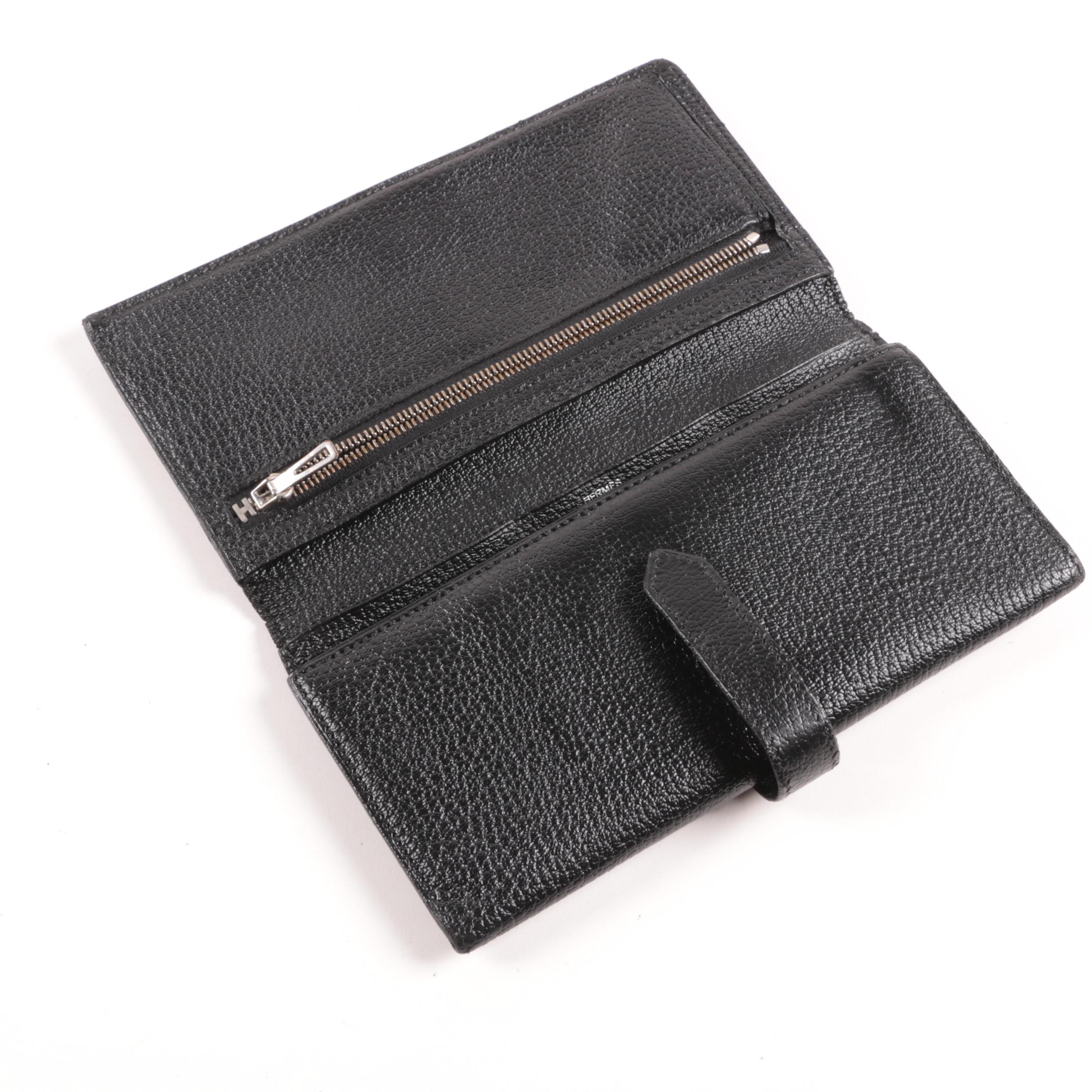 Hermès Paris Black Chevre Mysore Leather Bearn Wallet