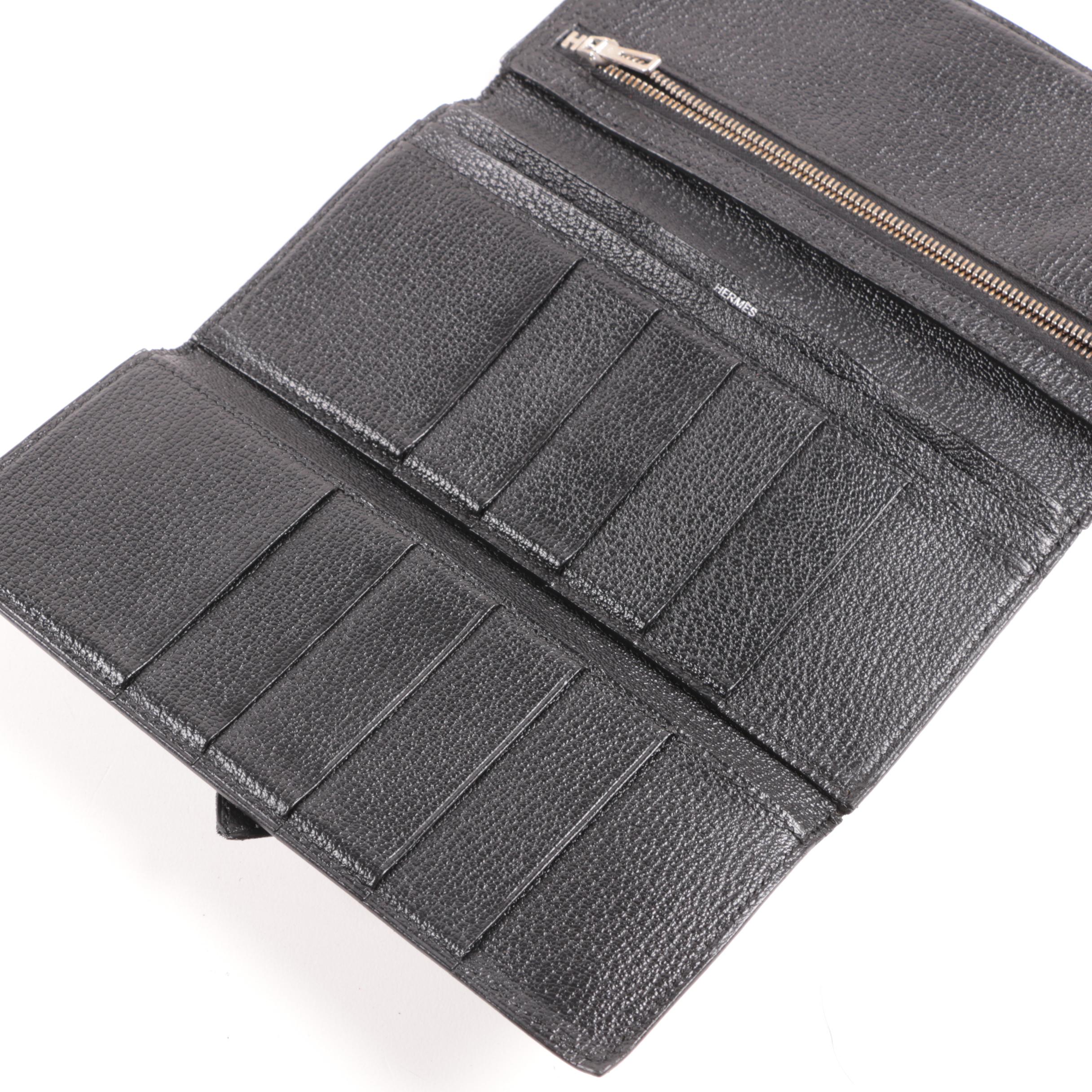 Hermès Paris Black Chevre Mysore Leather Bearn Wallet