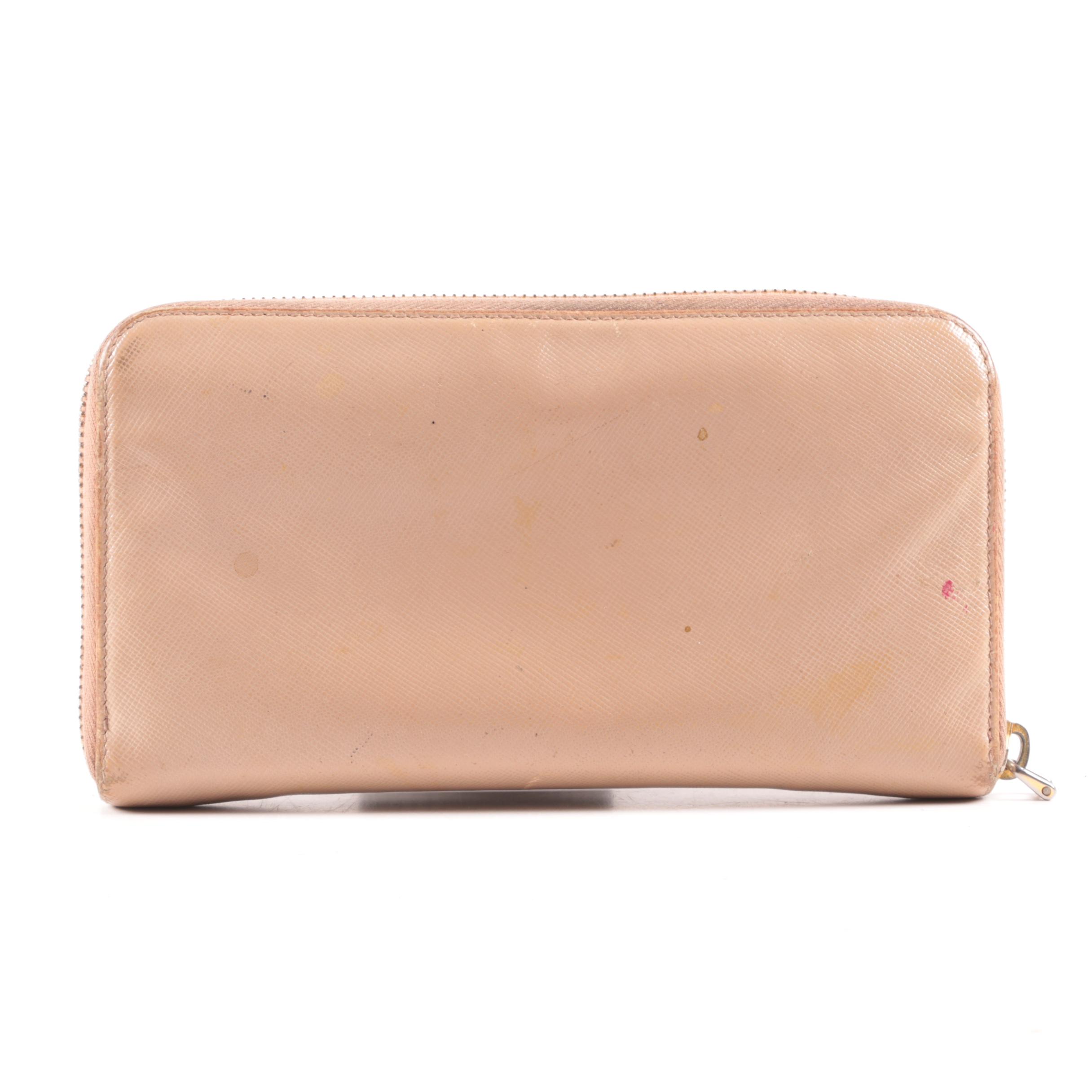 Prada Blush Saffiano Leather Zip-Around Clutch Wallet