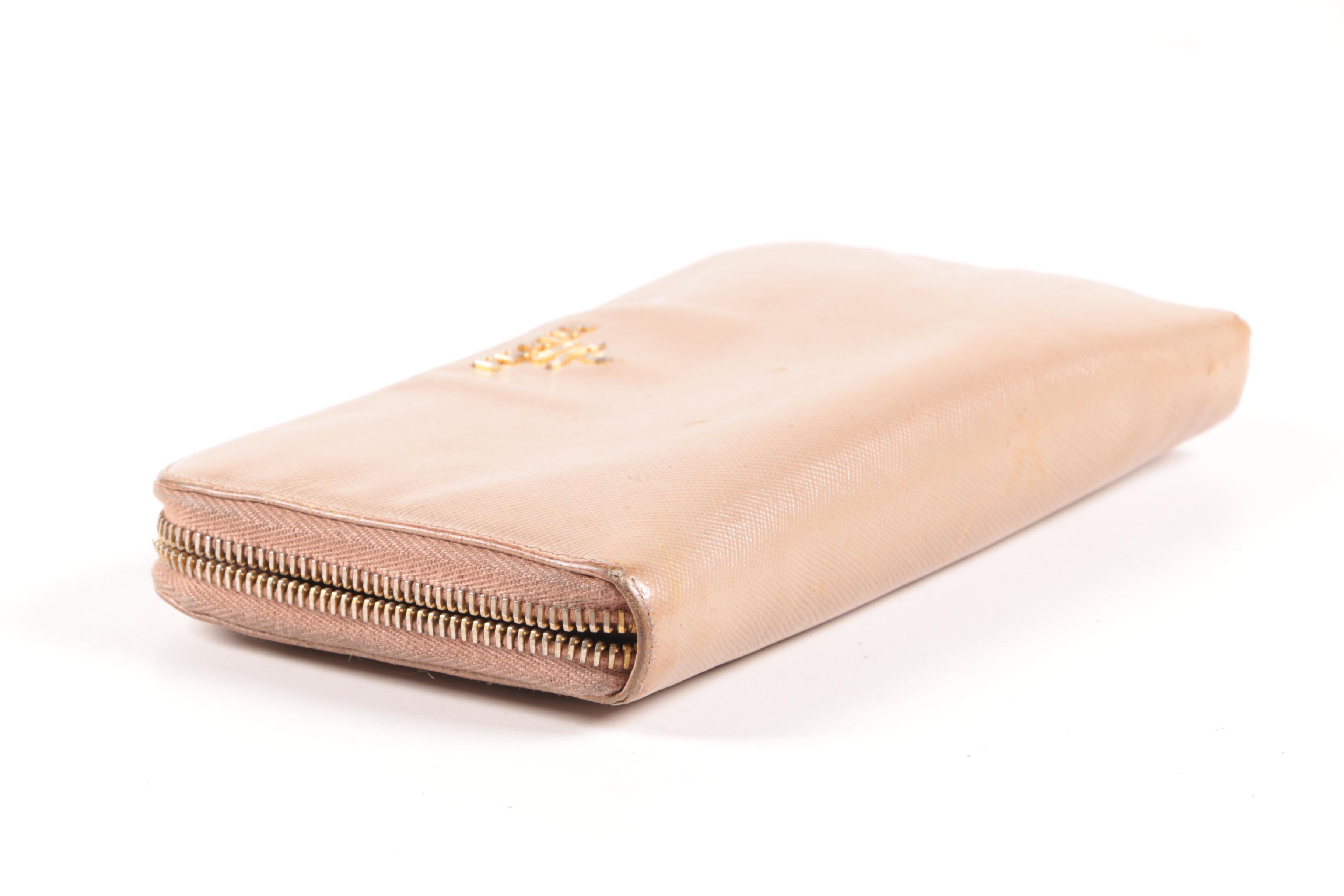 Prada Blush Saffiano Leather Zip-Around Clutch Wallet