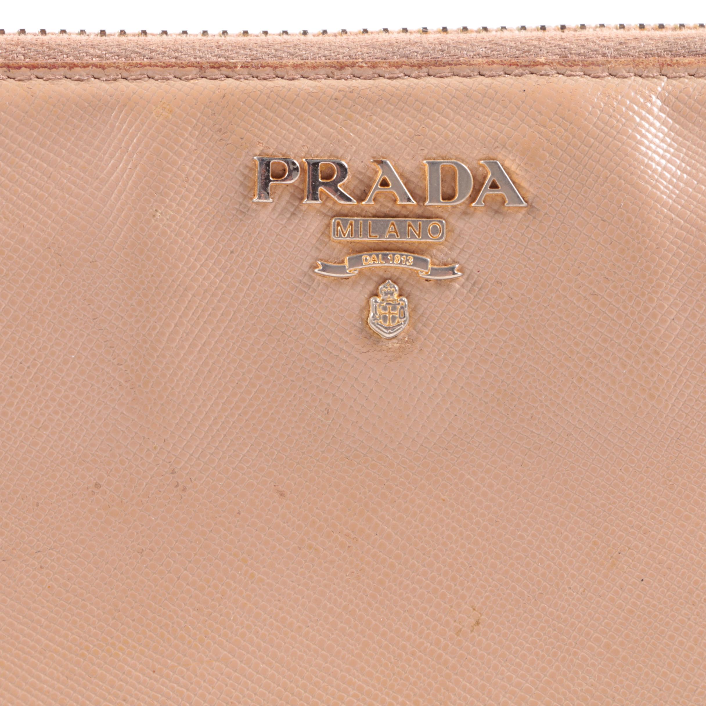 Prada Blush Saffiano Leather Zip-Around Clutch Wallet