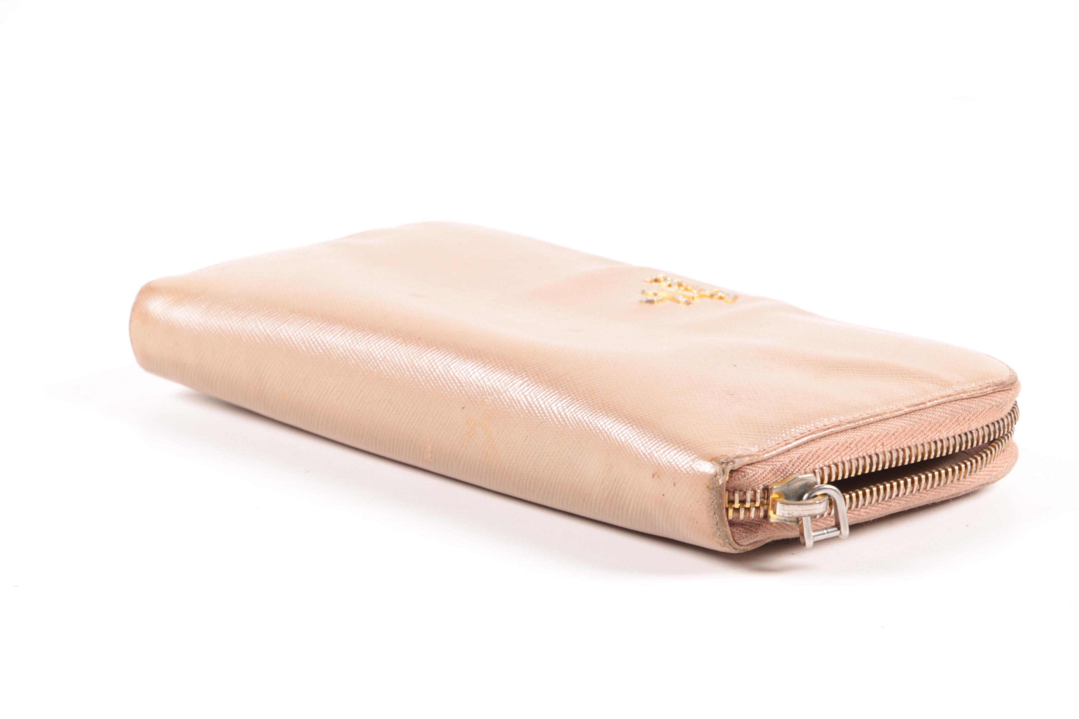 Prada Blush Saffiano Leather Zip-Around Clutch Wallet
