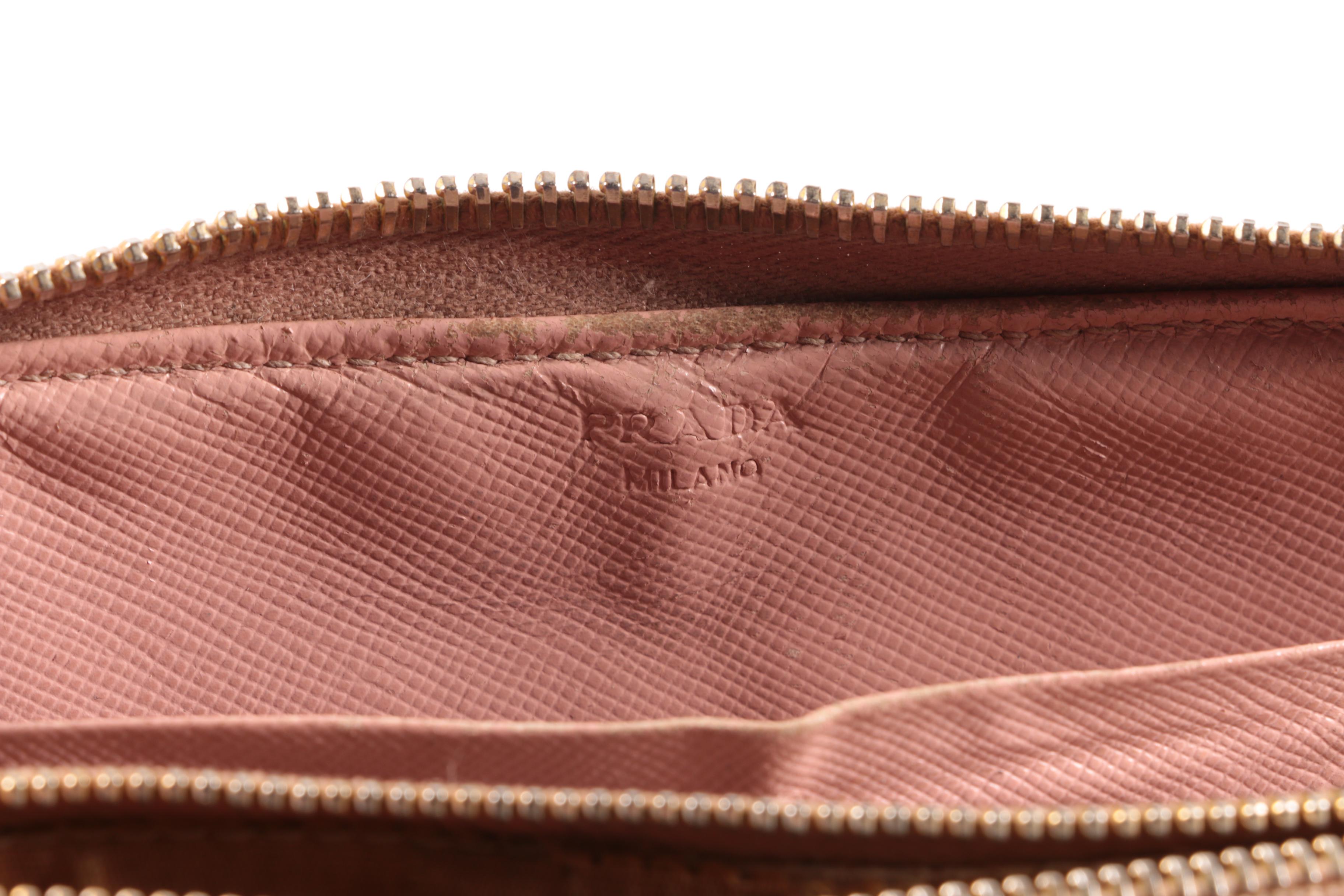 Prada Blush Saffiano Leather Zip-Around Clutch Wallet
