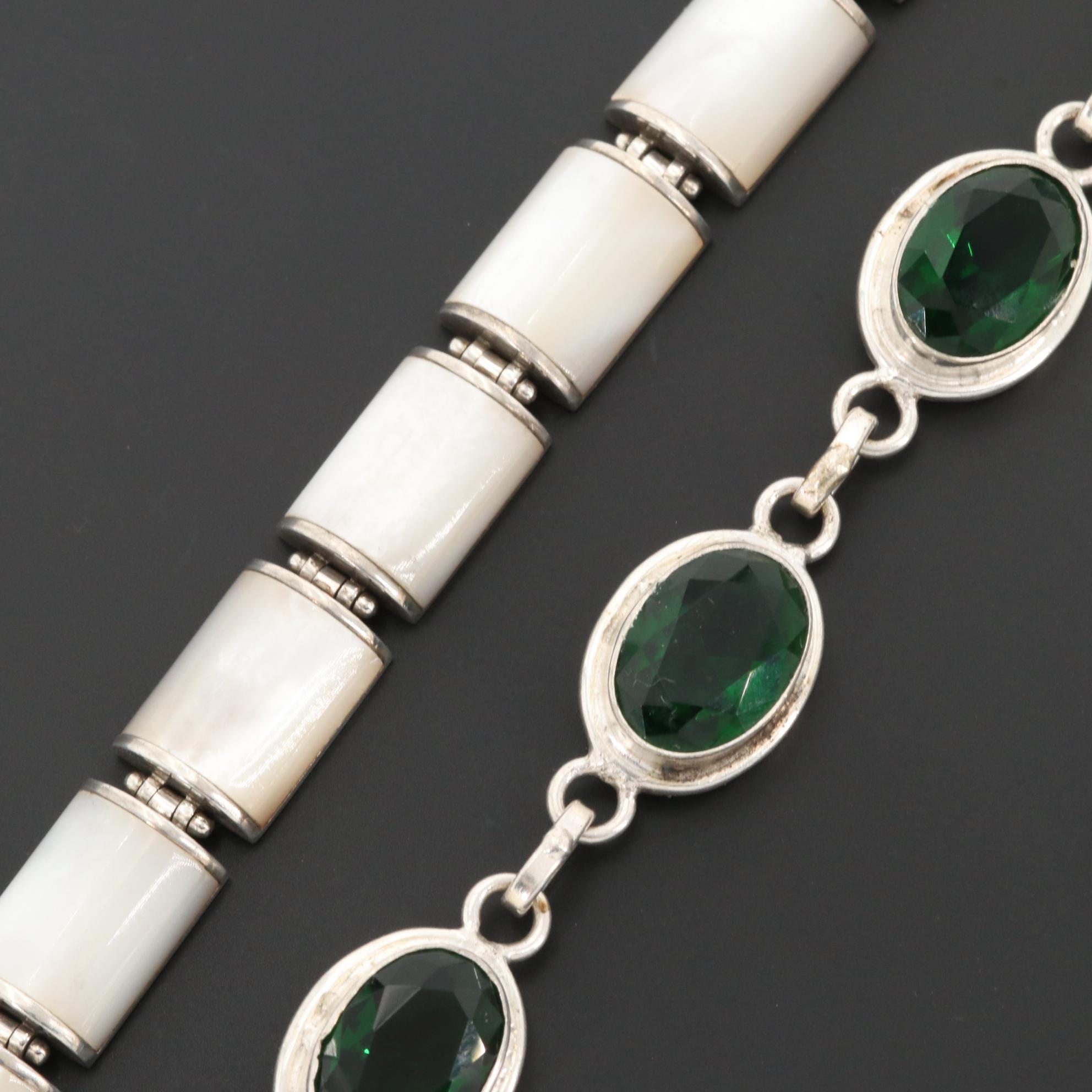 Sterling Silver Mother Of Pearl and Glass Bracelets