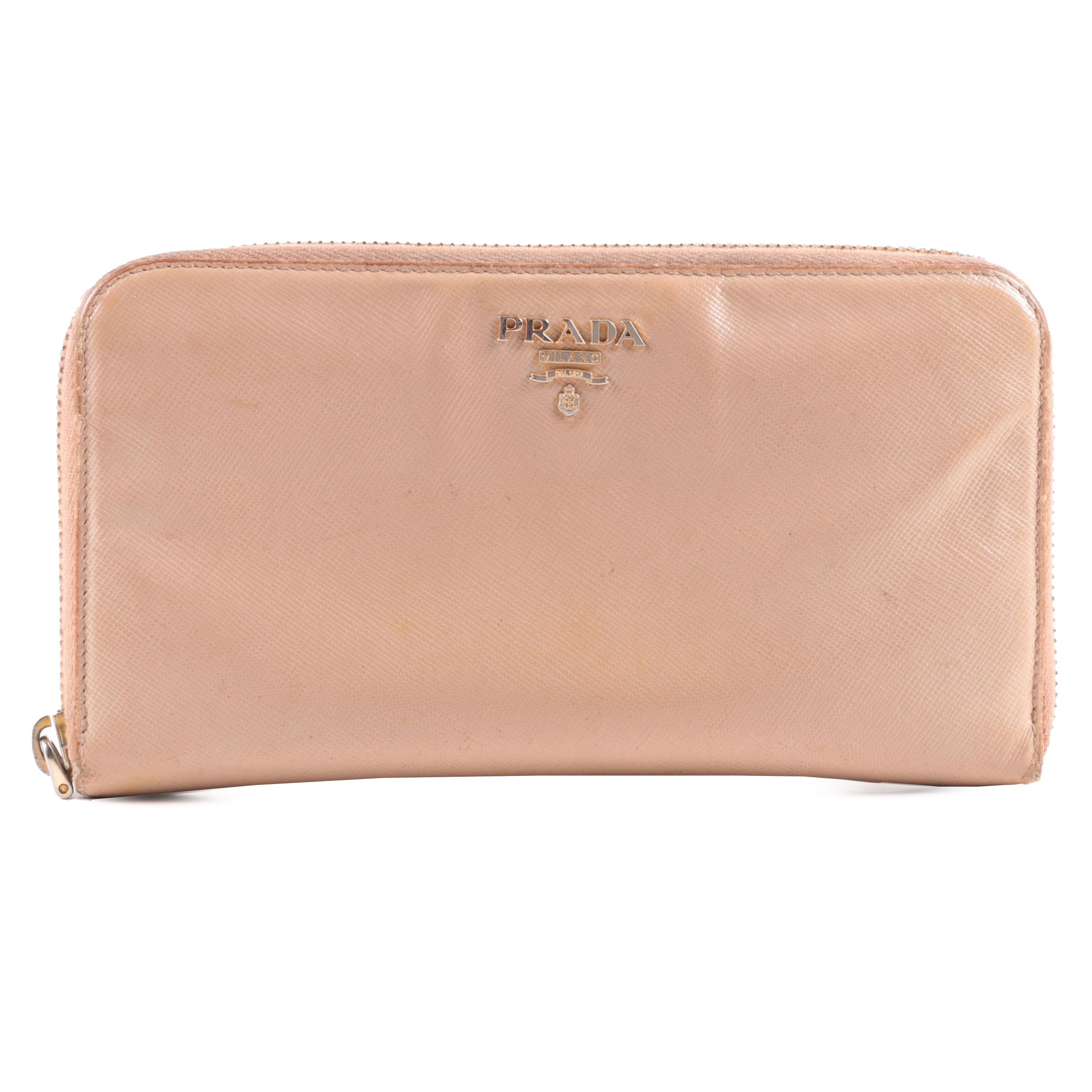 Prada Blush Saffiano Leather Zip-Around Clutch Wallet