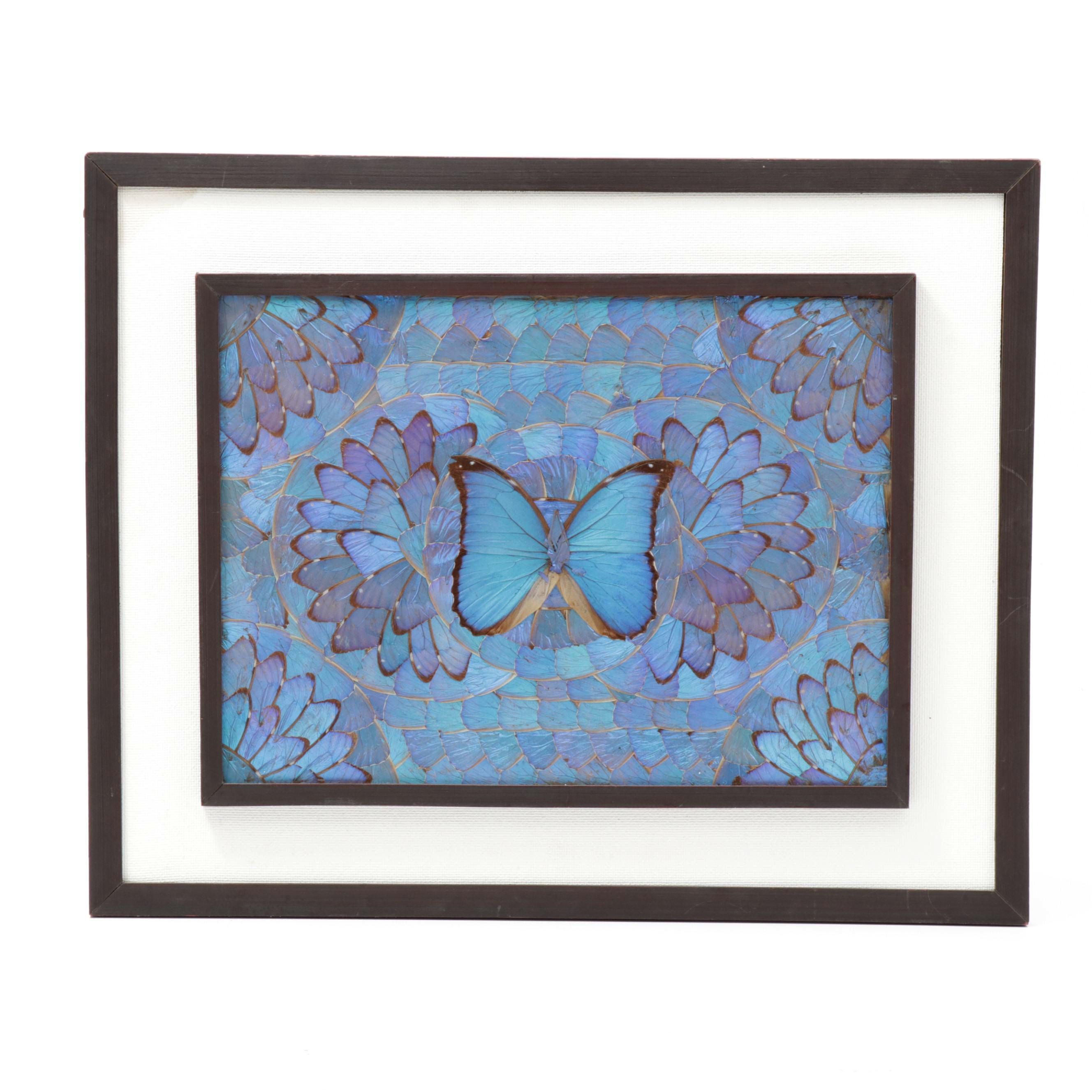 Brazilian Blue Morpho Butterfly Wing Collage, circa 1980