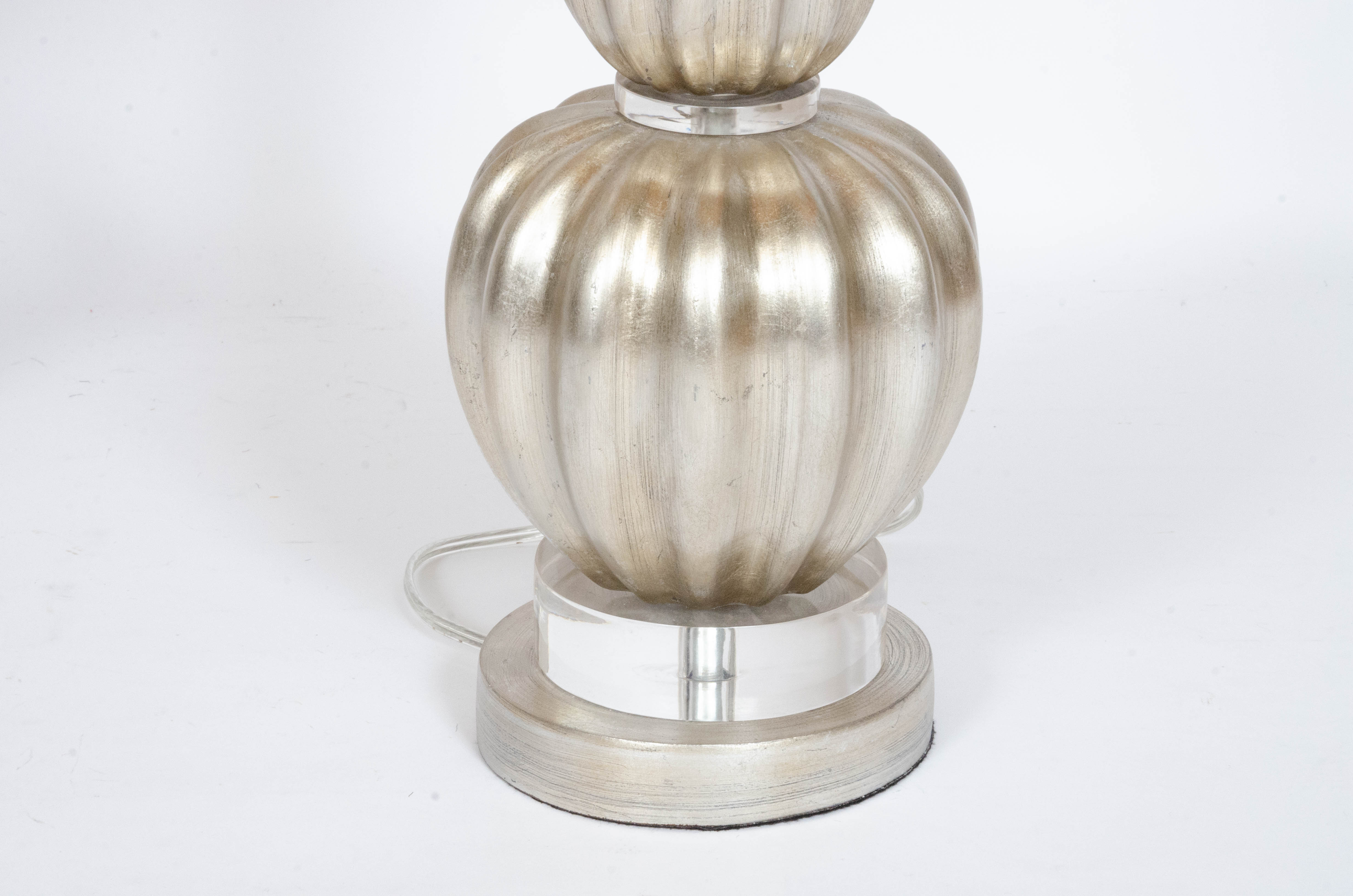 Glass Table Lamps in Satin Silver Finish with Fabric Drum Shades