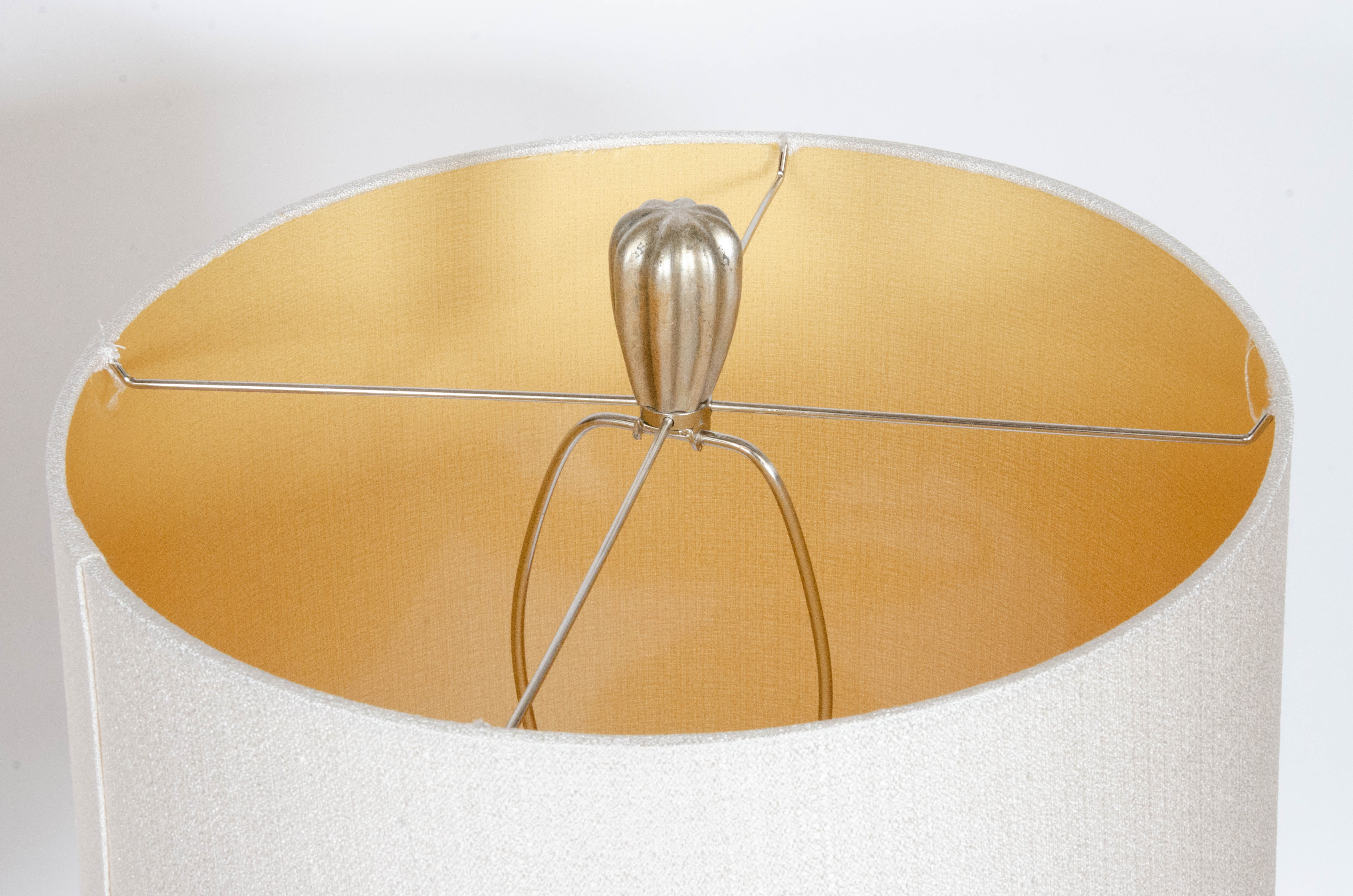 Glass Table Lamps in Satin Silver Finish with Fabric Drum Shades