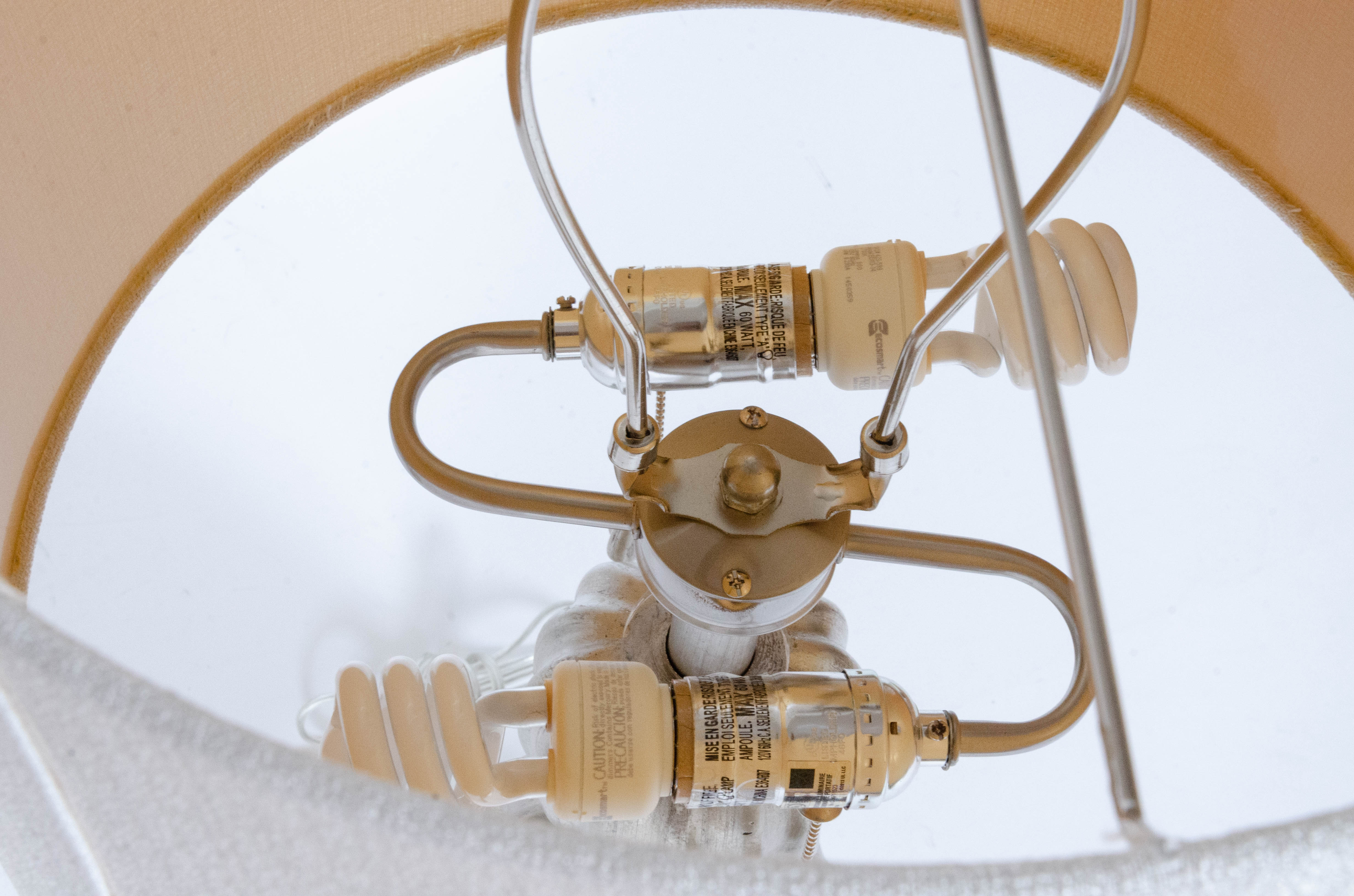 Glass Table Lamps in Satin Silver Finish with Fabric Drum Shades