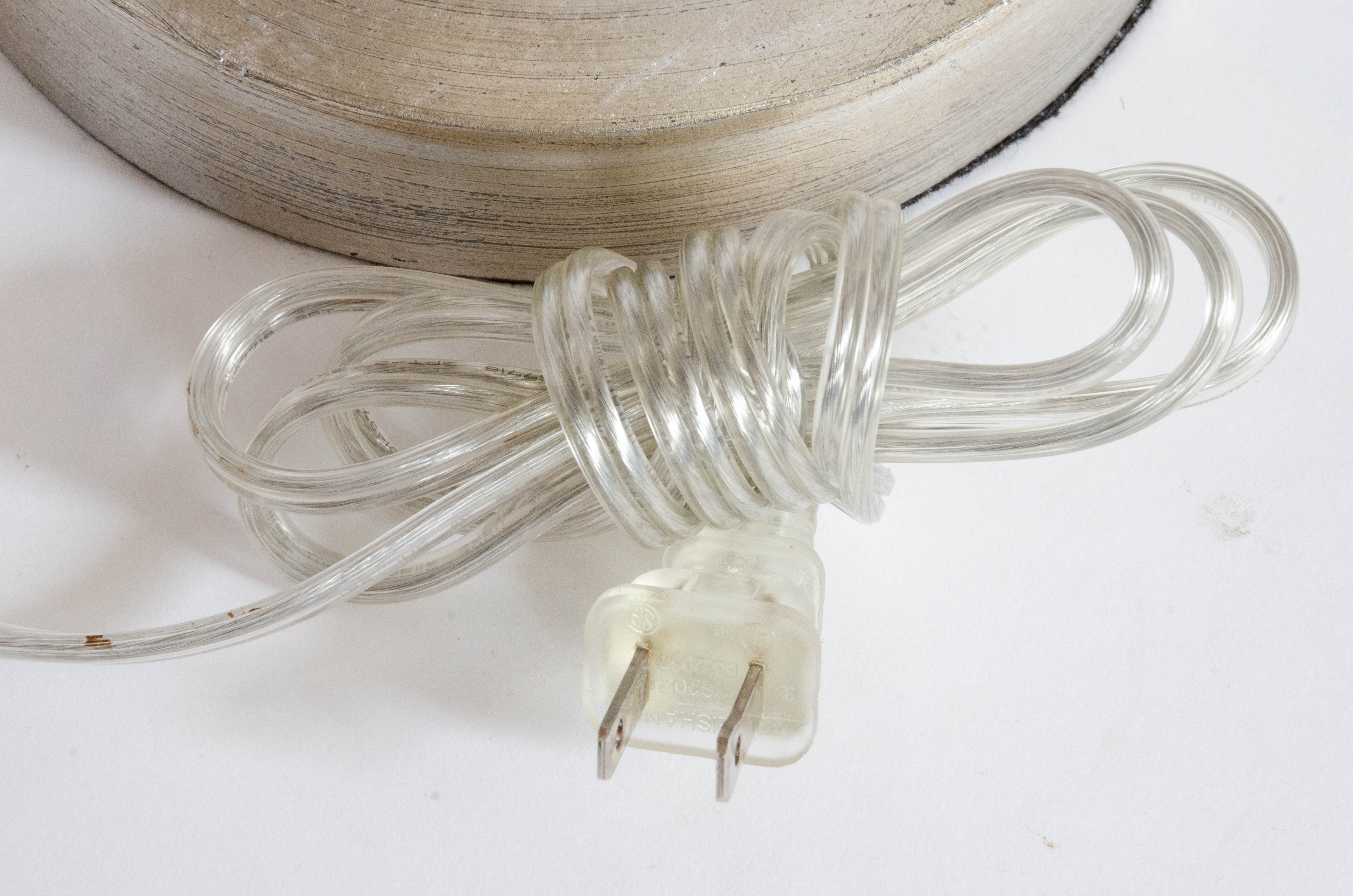 Glass Table Lamps in Satin Silver Finish with Fabric Drum Shades