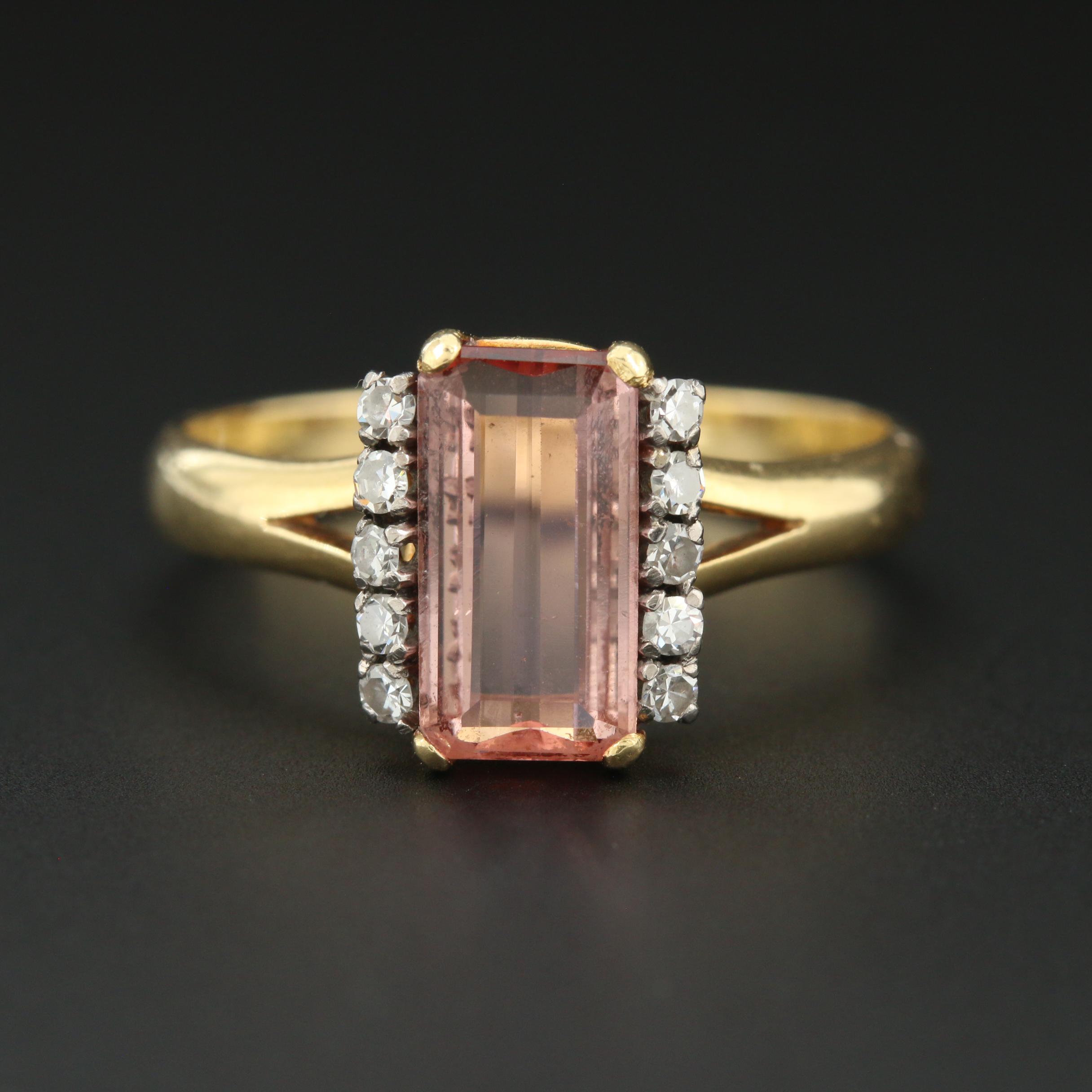 18K Yellow Gold Imperial Topaz and Diamond Ring