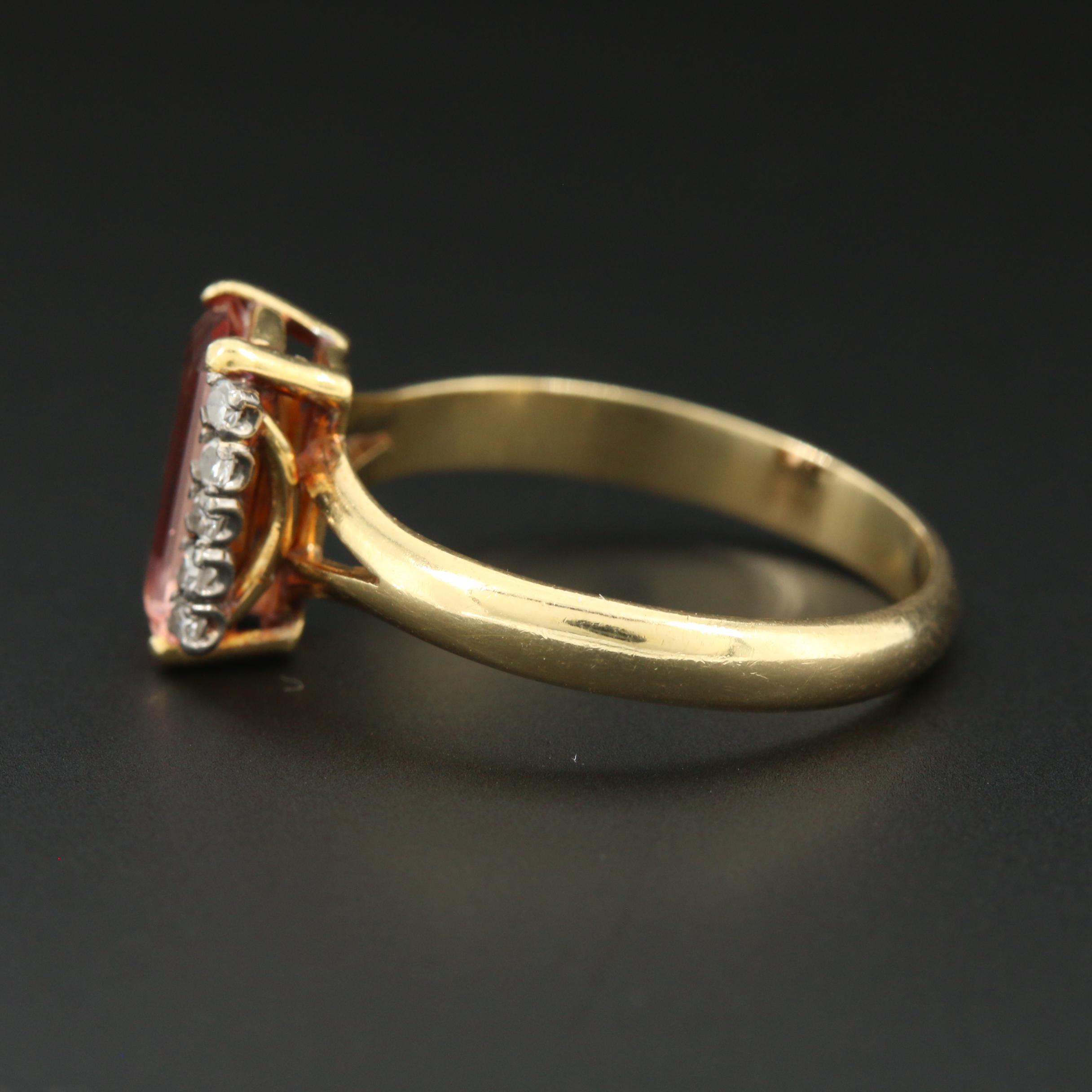 18K Yellow Gold Imperial Topaz and Diamond Ring