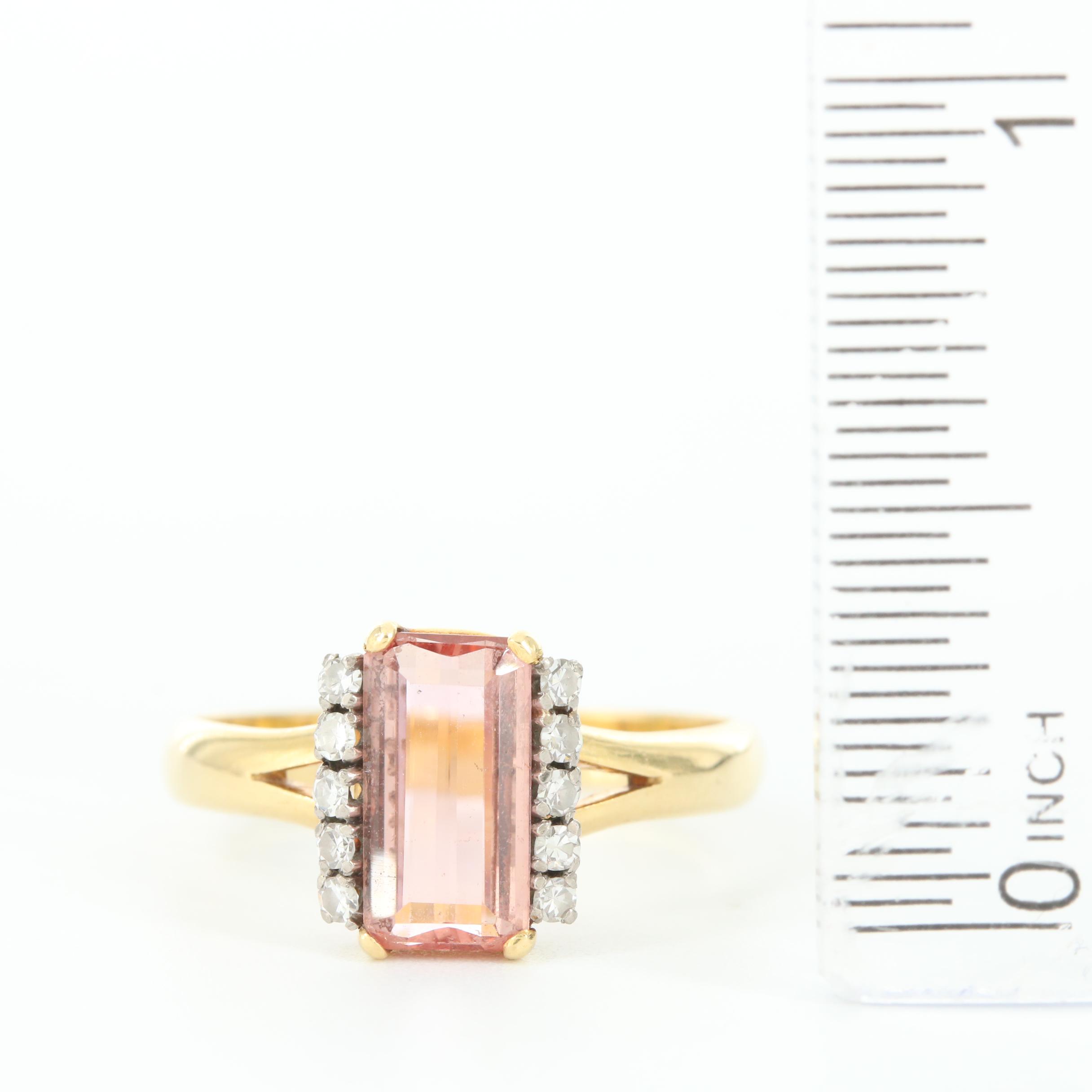 18K Yellow Gold Imperial Topaz and Diamond Ring