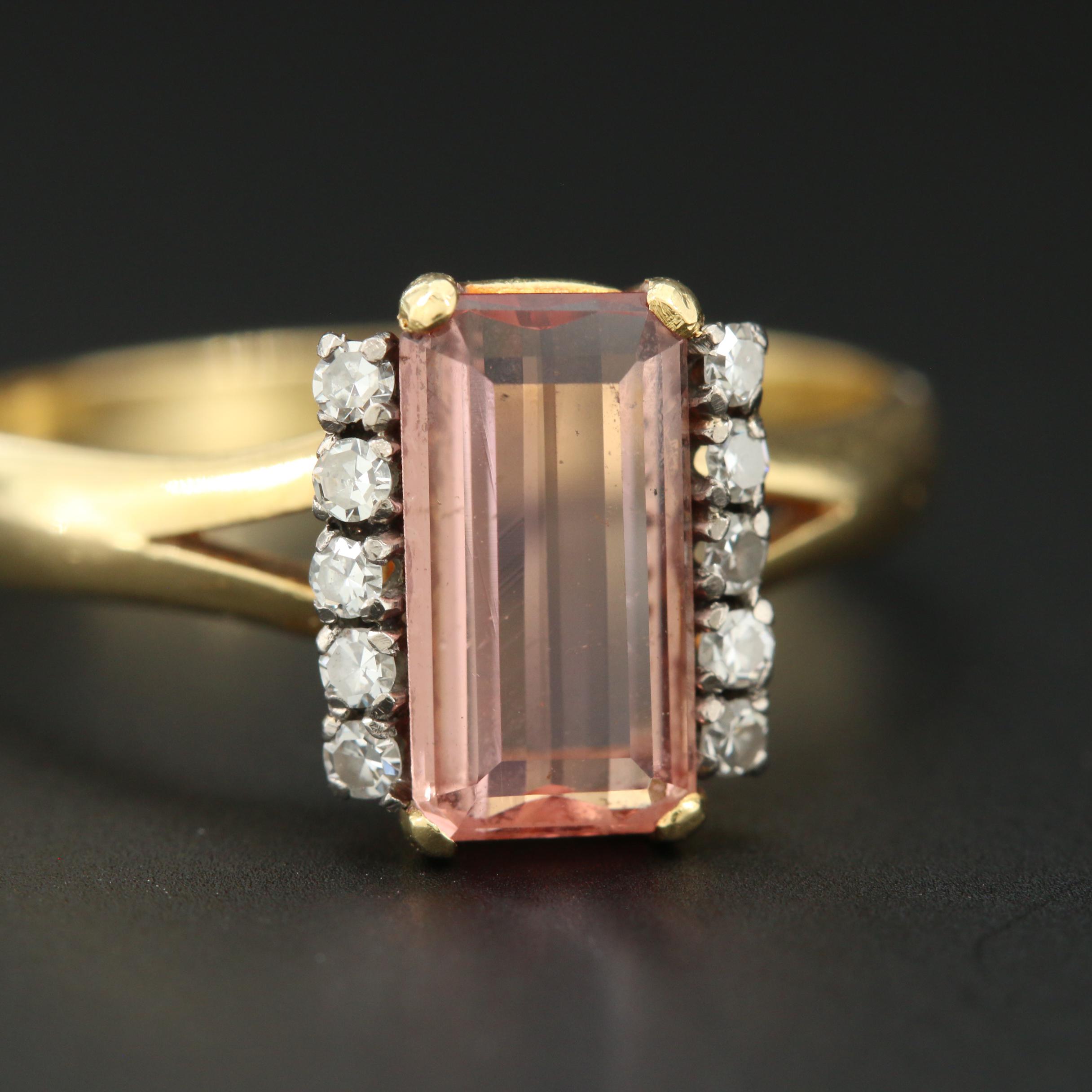 18K Yellow Gold Imperial Topaz and Diamond Ring
