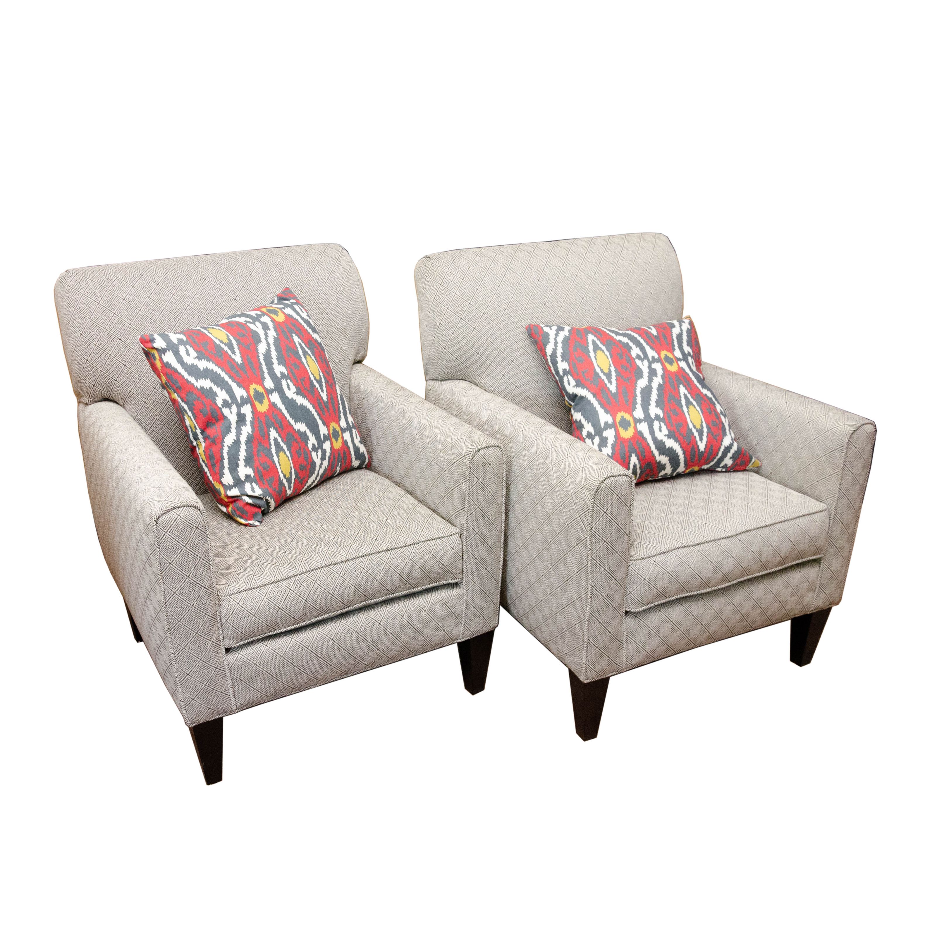 Pair of Rowe Furniture Upholstered Armchairs with Decorative Pillows