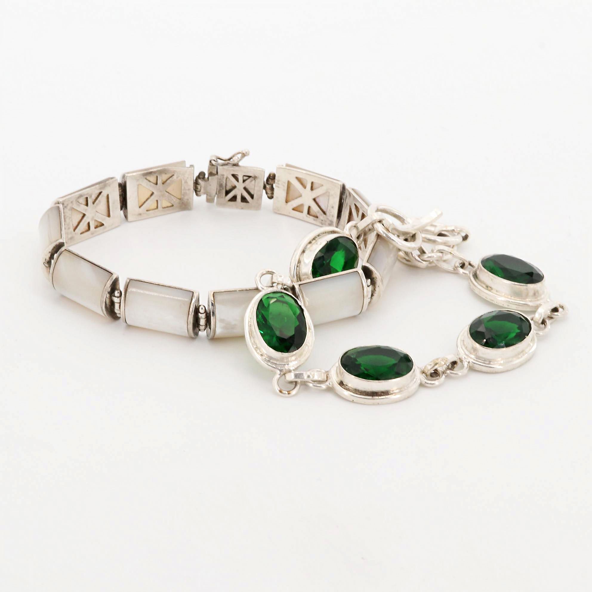 Sterling Silver Mother Of Pearl and Glass Bracelets