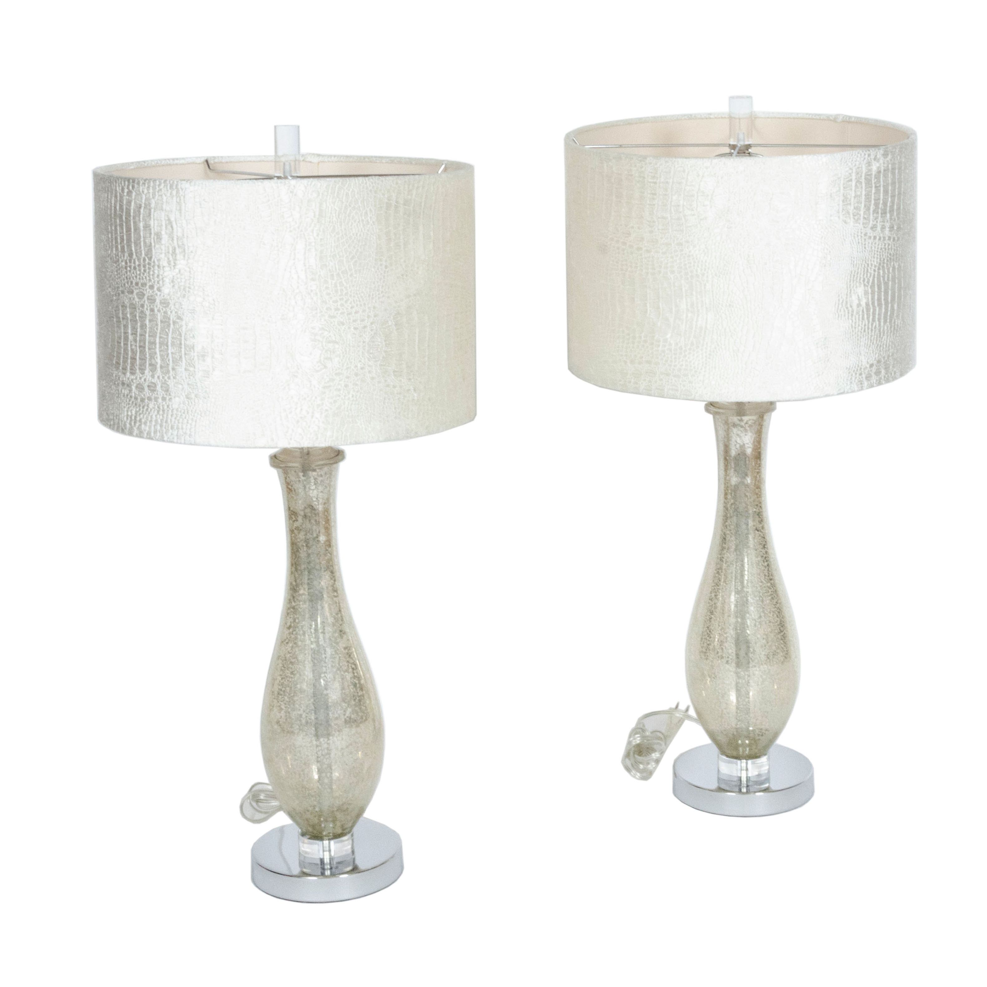 Mercury Glass Style Table Lamps with Textured Fabric Shades