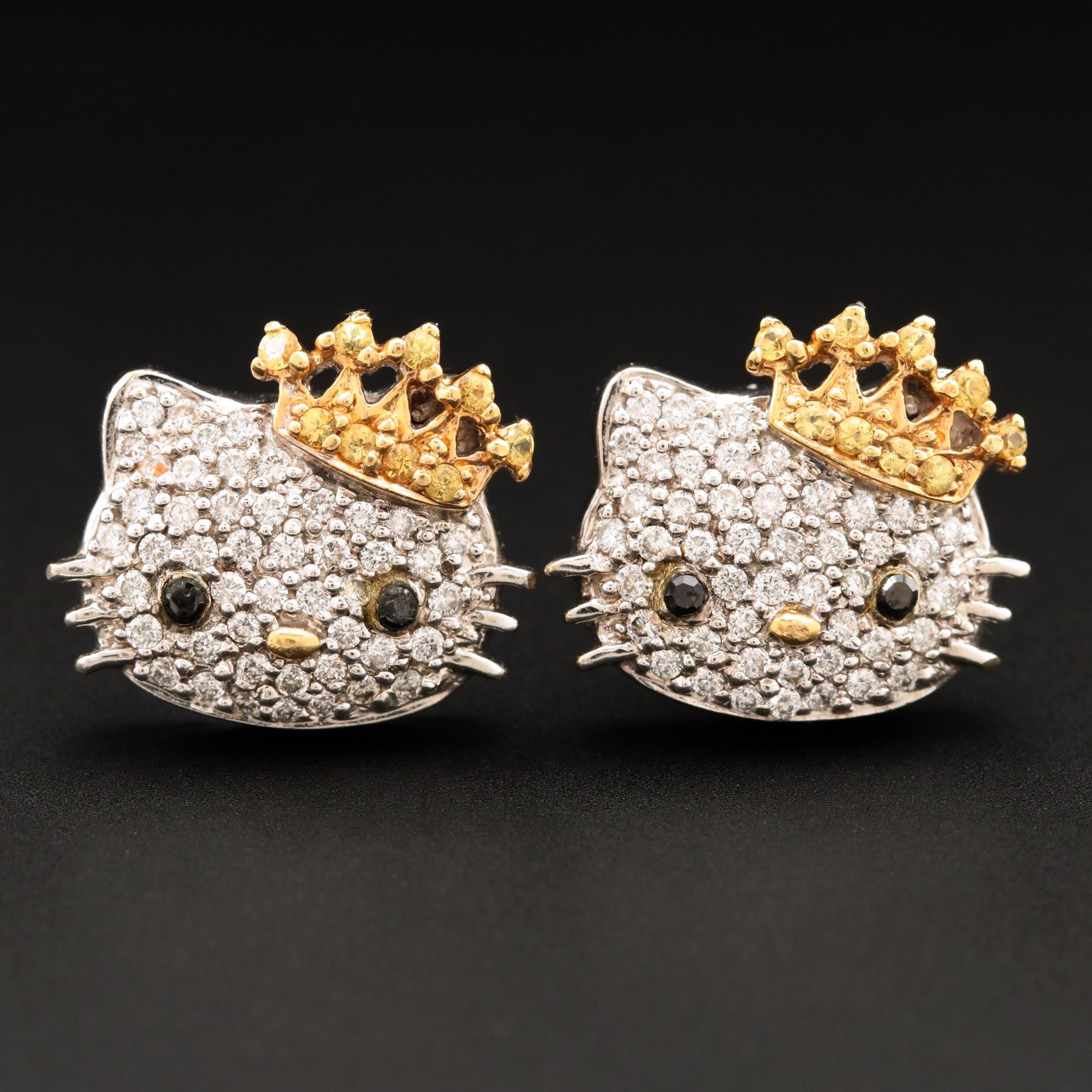 Kimora Lee Simmons Hello Kitty 18K Gold Diamond, Sapphire and Onyx Earrings
