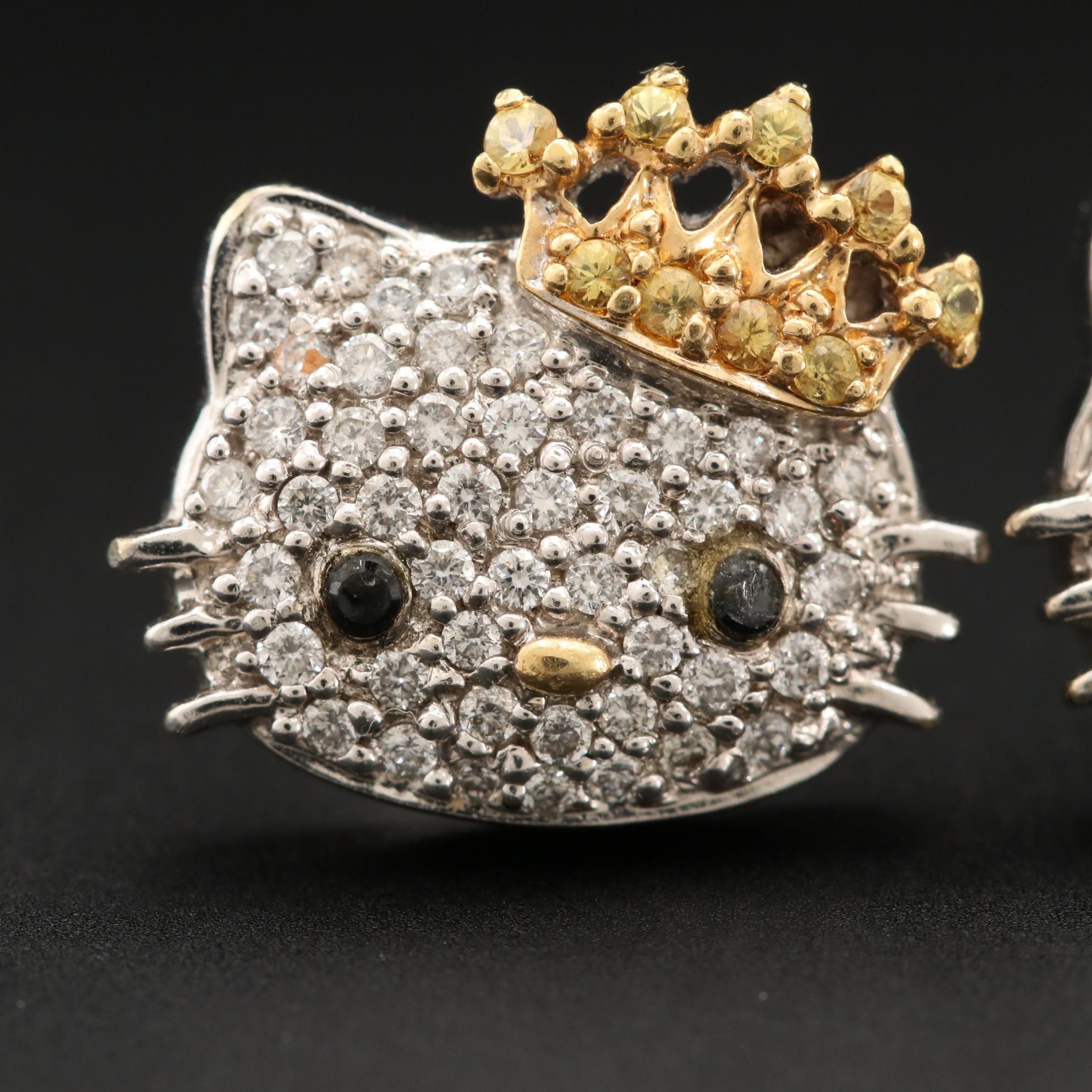 Kimora Lee Simmons Hello Kitty 18K Gold Diamond, Sapphire and Onyx Earrings