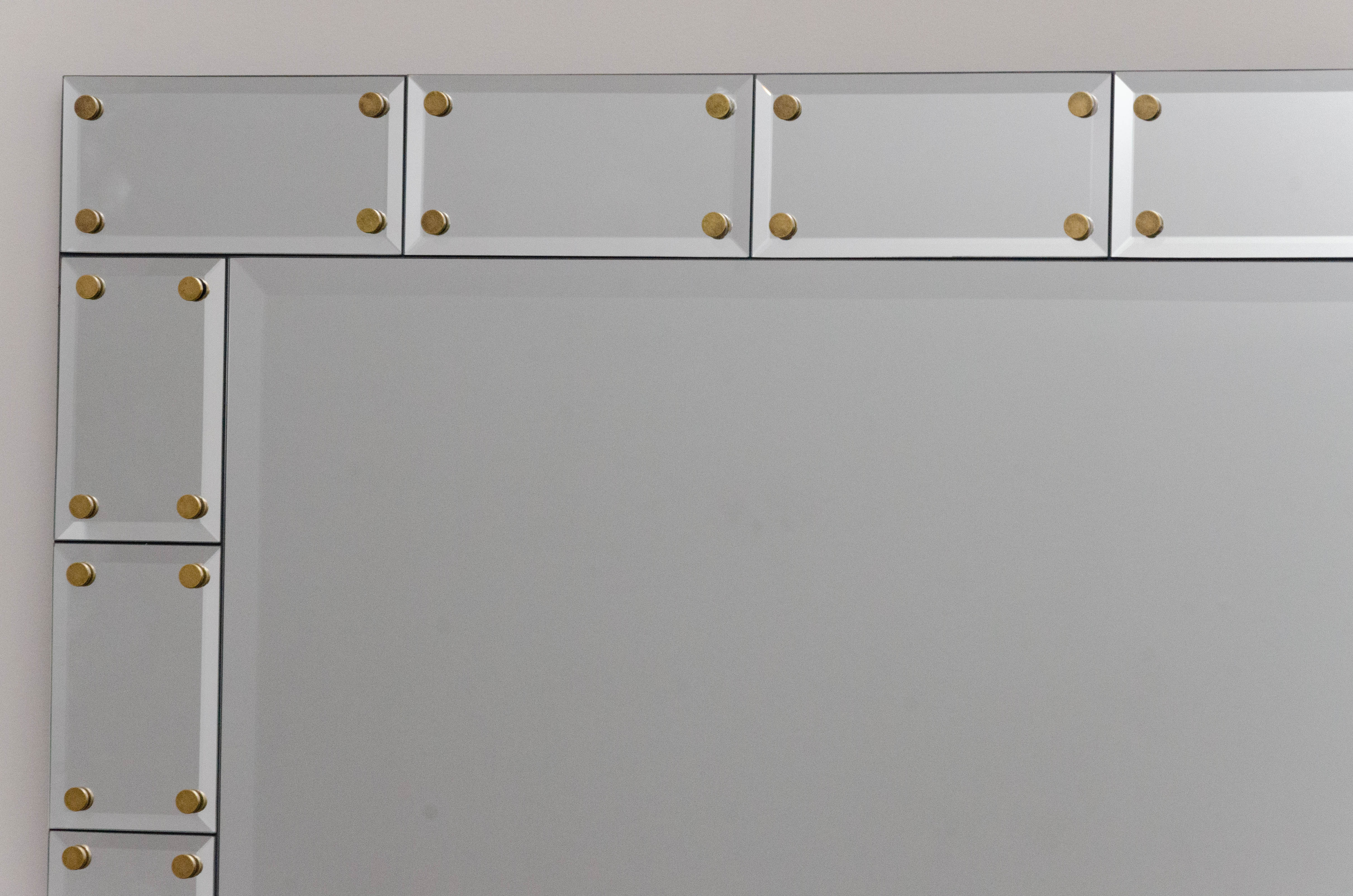 Contemporary Wall Mirror with Panel Border and Gold Tone Dot Highlights