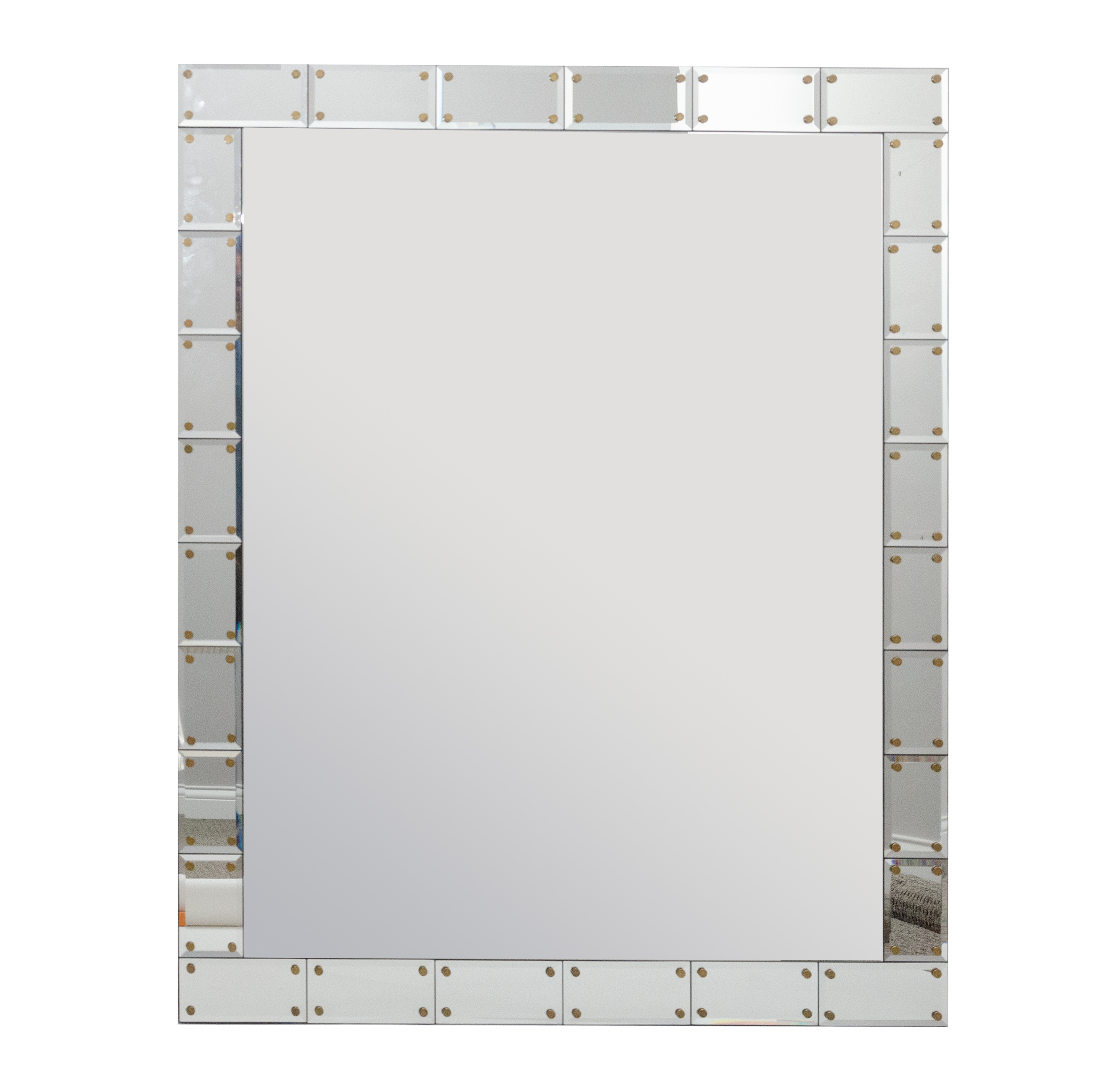 Contemporary Wall Mirror with Panel Border and Gold Tone Dot Highlights