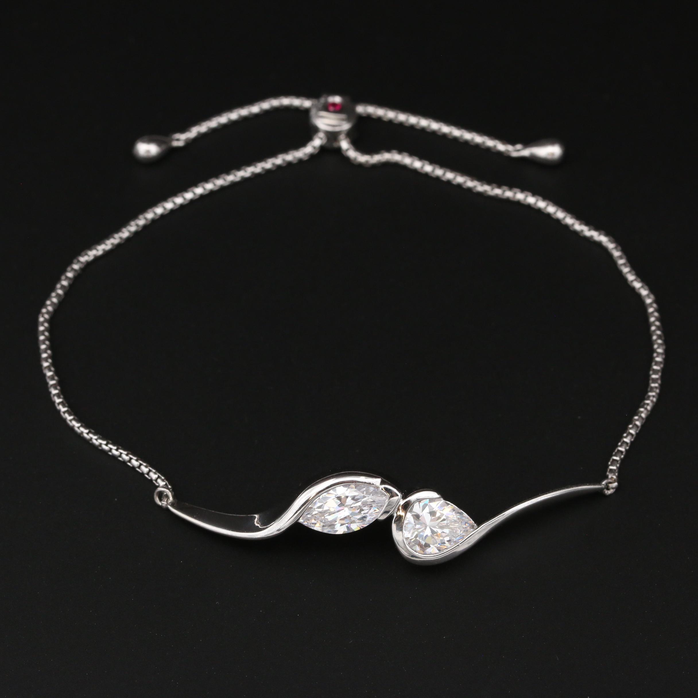 ELLE Sterling Silver Cubic Zirconia and Ruby "Toi Et Moi" Bracelet
