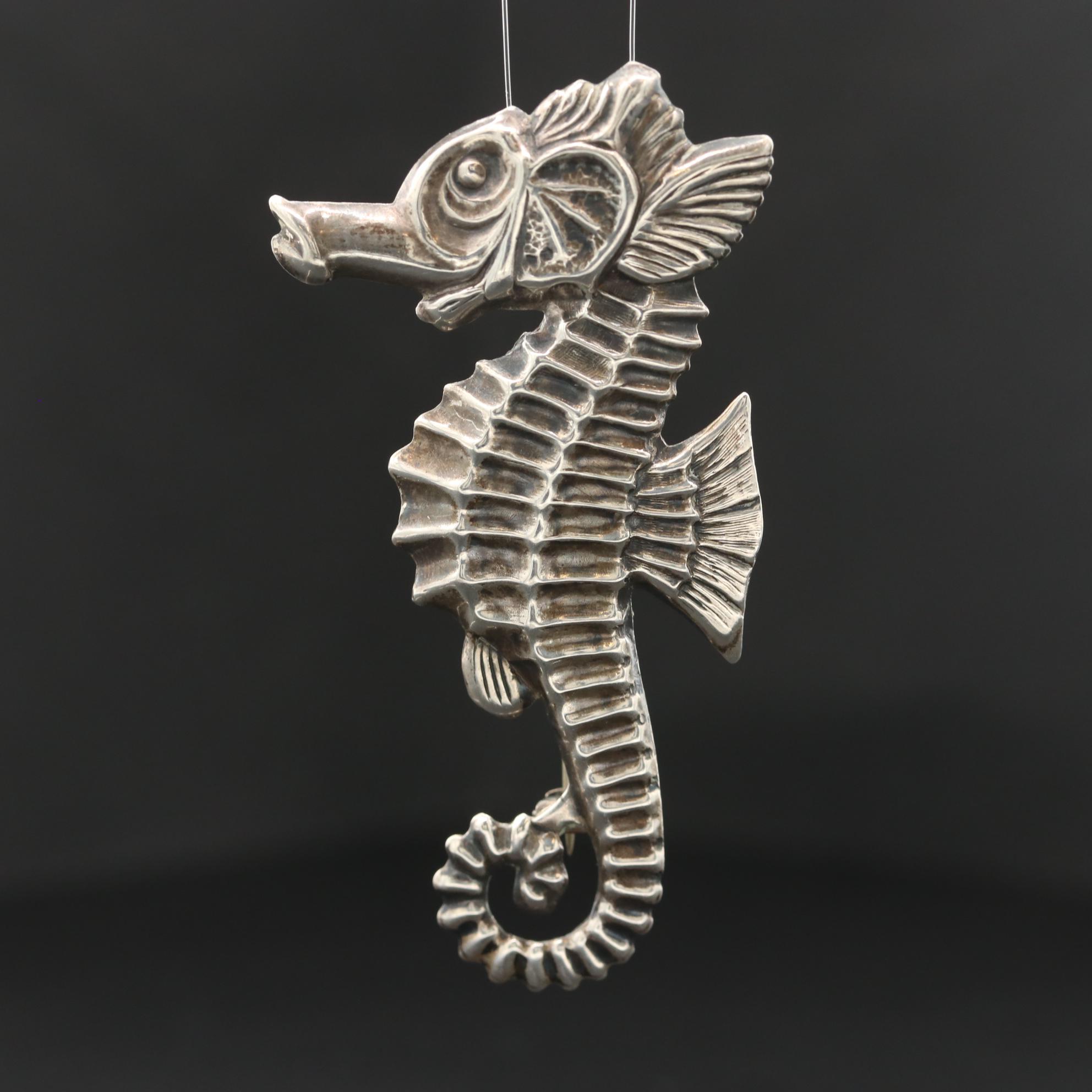 Vintage Sterling Silver Seahorse Brooch
