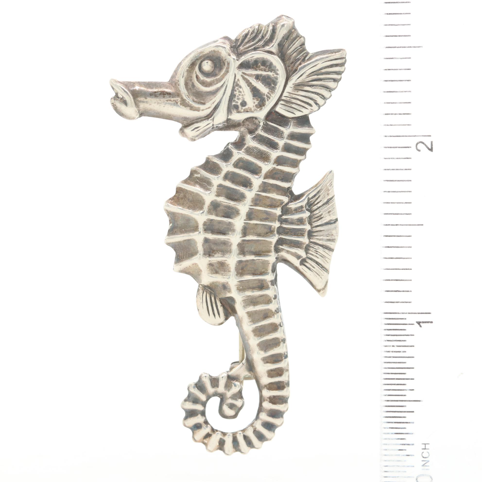 Vintage Sterling Silver Seahorse Brooch