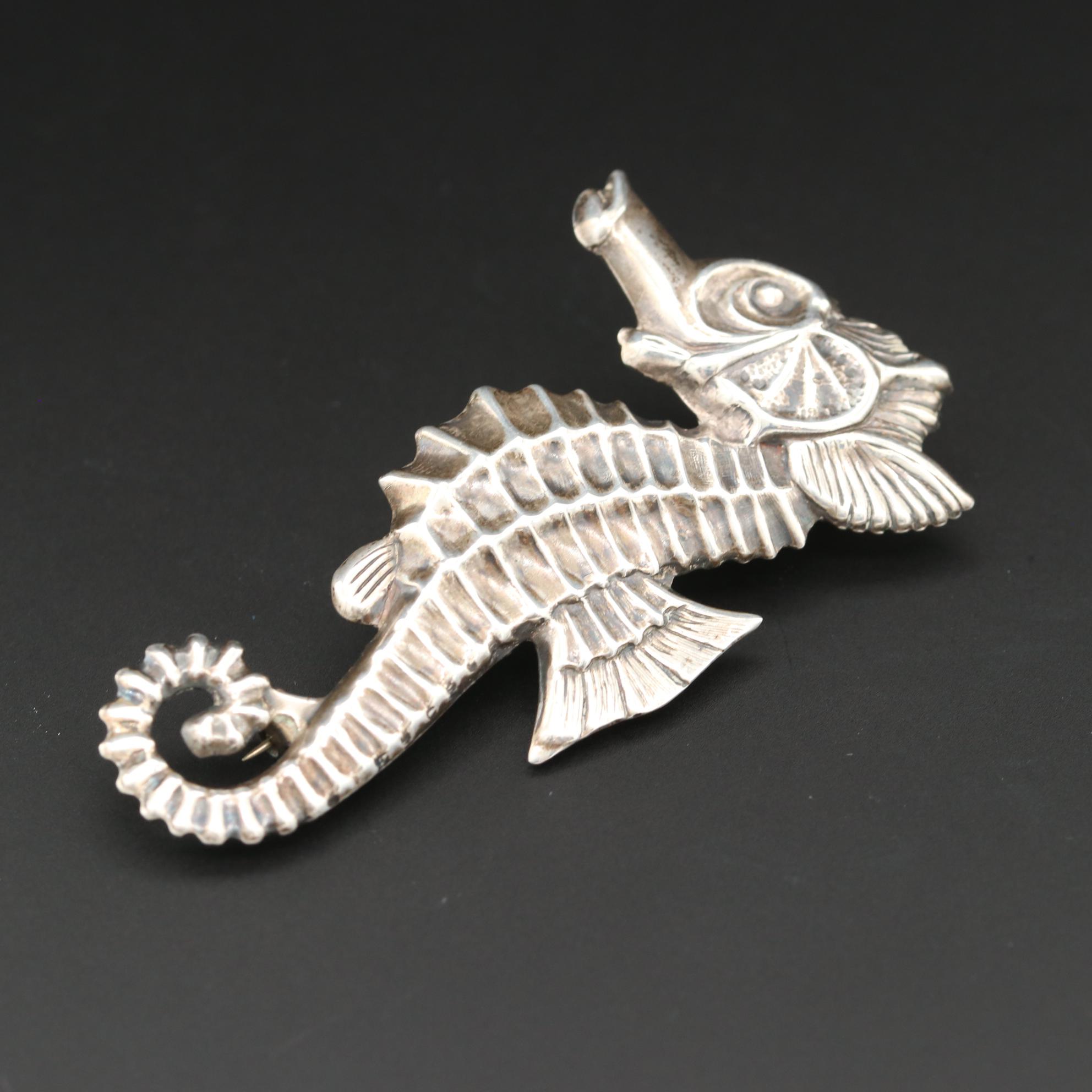 Vintage Sterling Silver Seahorse Brooch