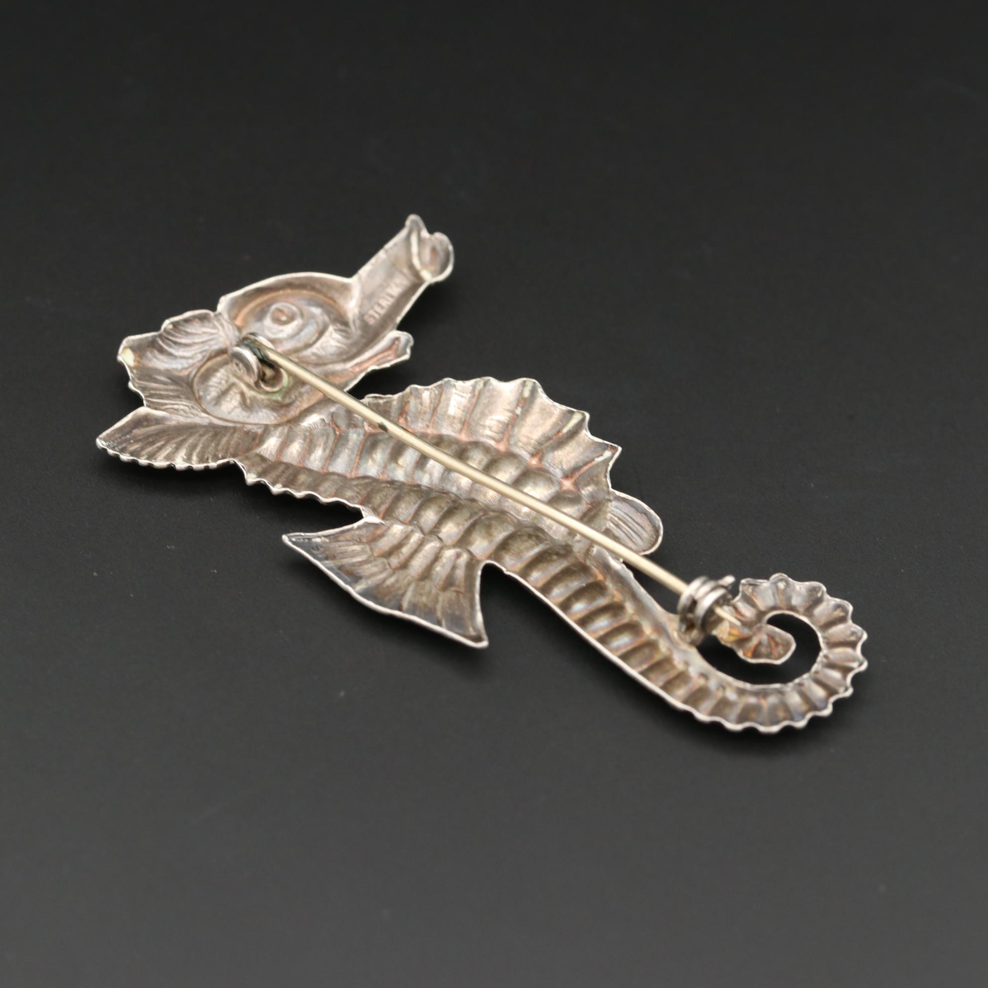 Vintage Sterling Silver Seahorse Brooch