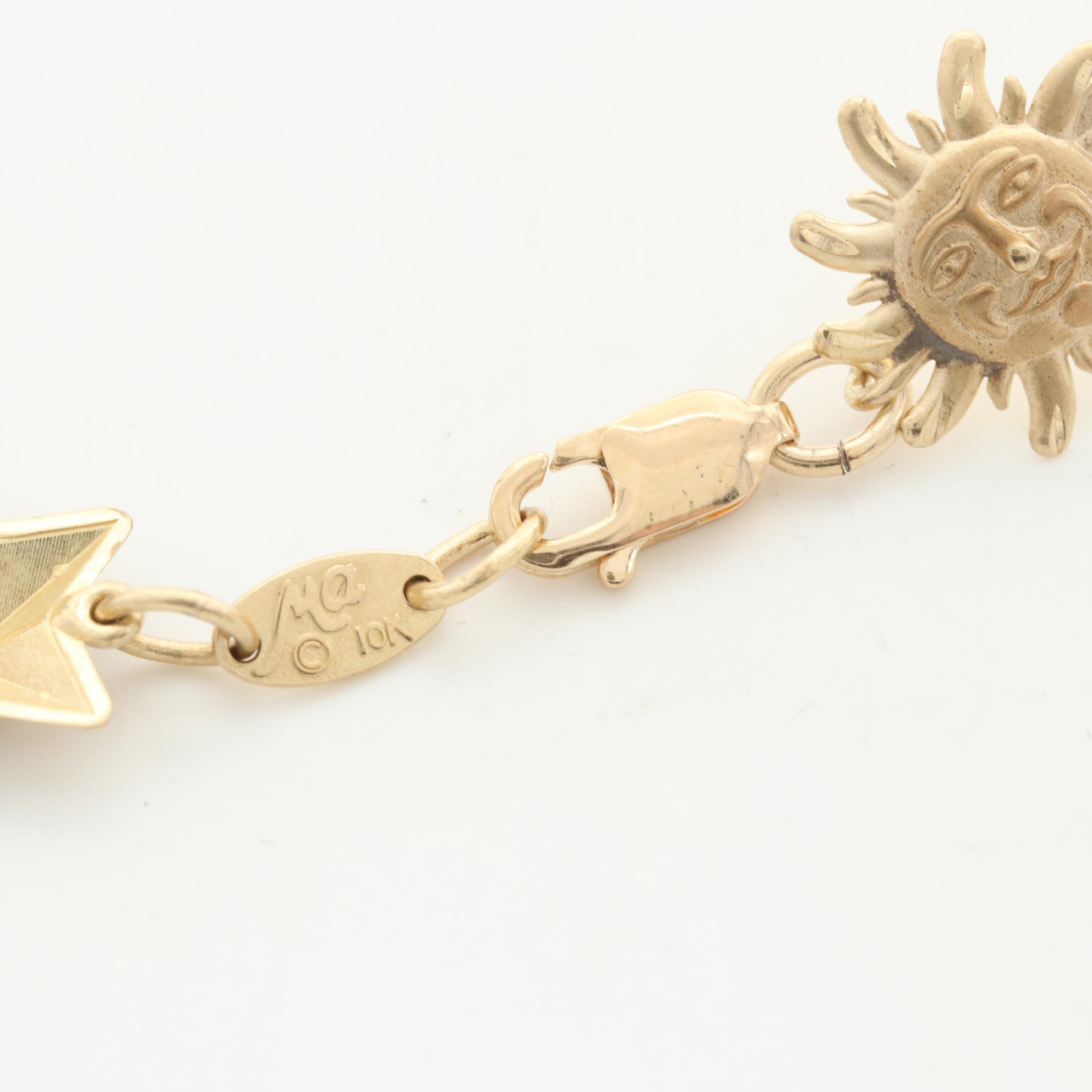 10K Yellow Gold Bracelet with Sun, Moon, Stars and Planet Motif