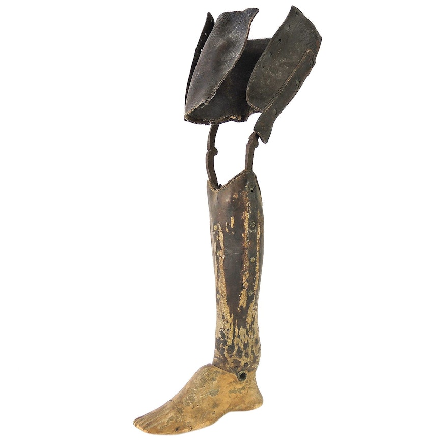 Hand-Carved Wood & Iron Prosthetic Leg, Mid 19th Century