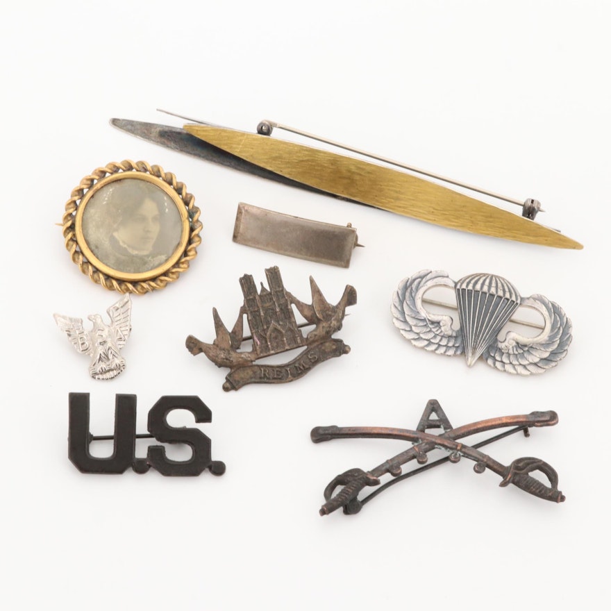 Assorted Jewelry Including Sterling, Mourning Photo Brooch and Paratrooper Wings