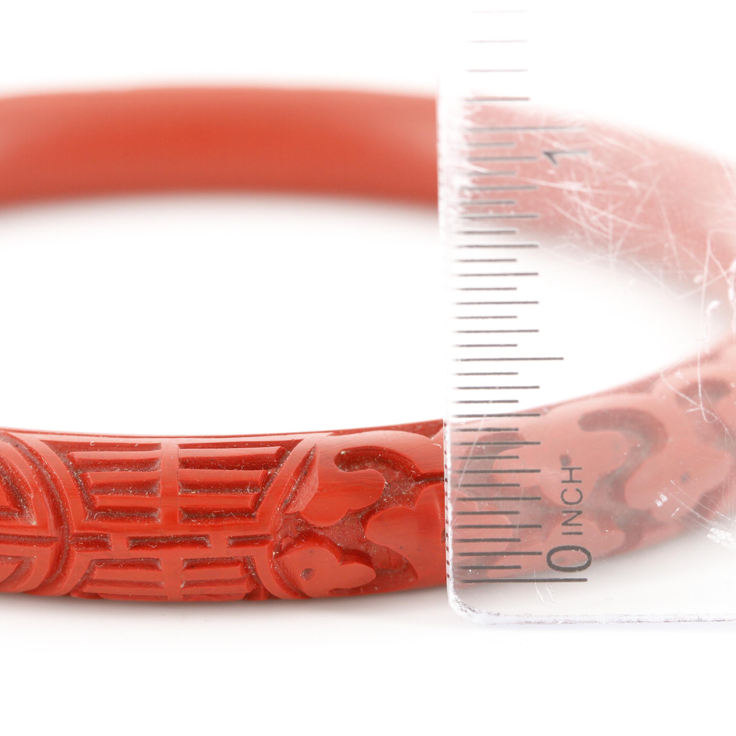 Cinnabar Engraved Bangle Bracelets