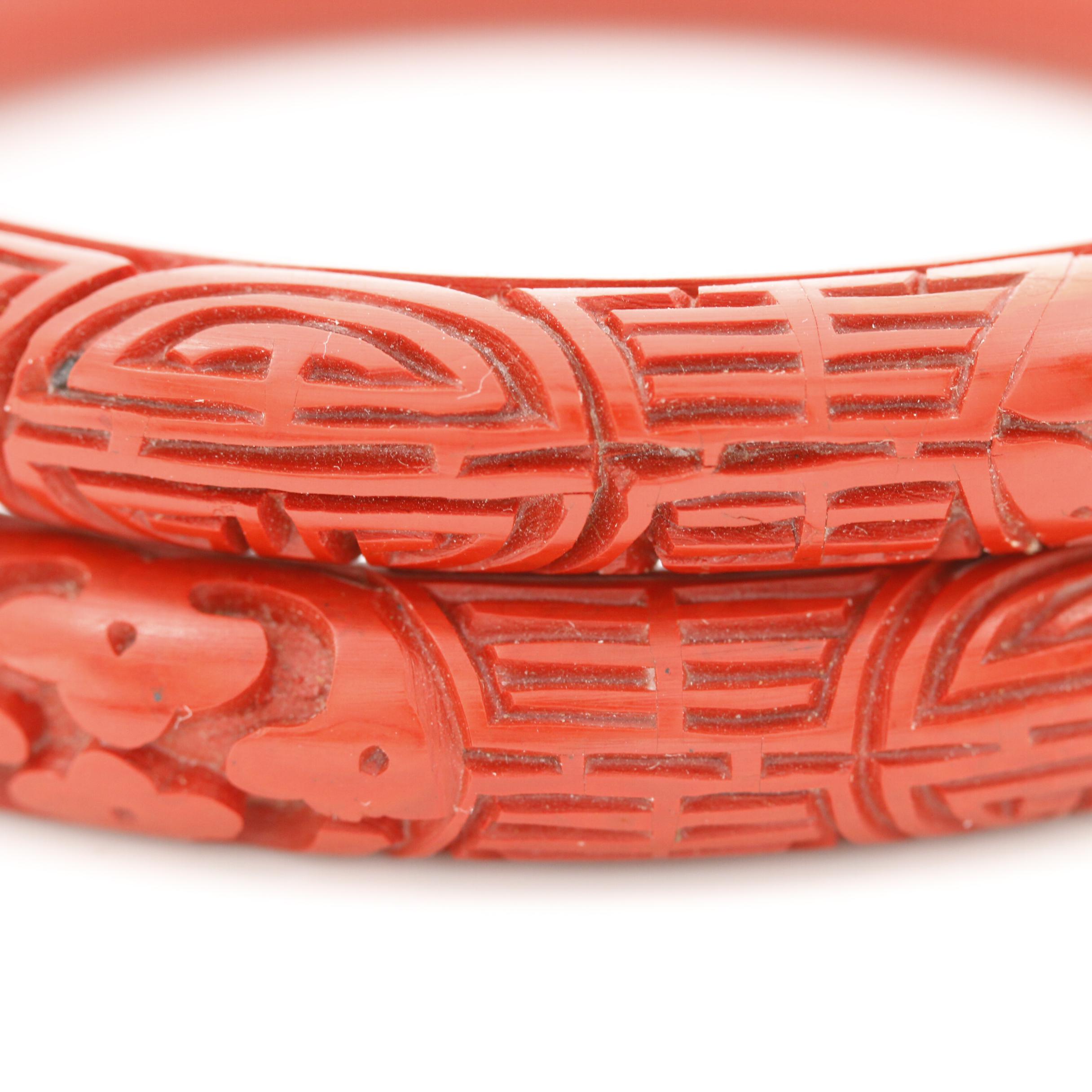 Cinnabar Engraved Bangle Bracelets